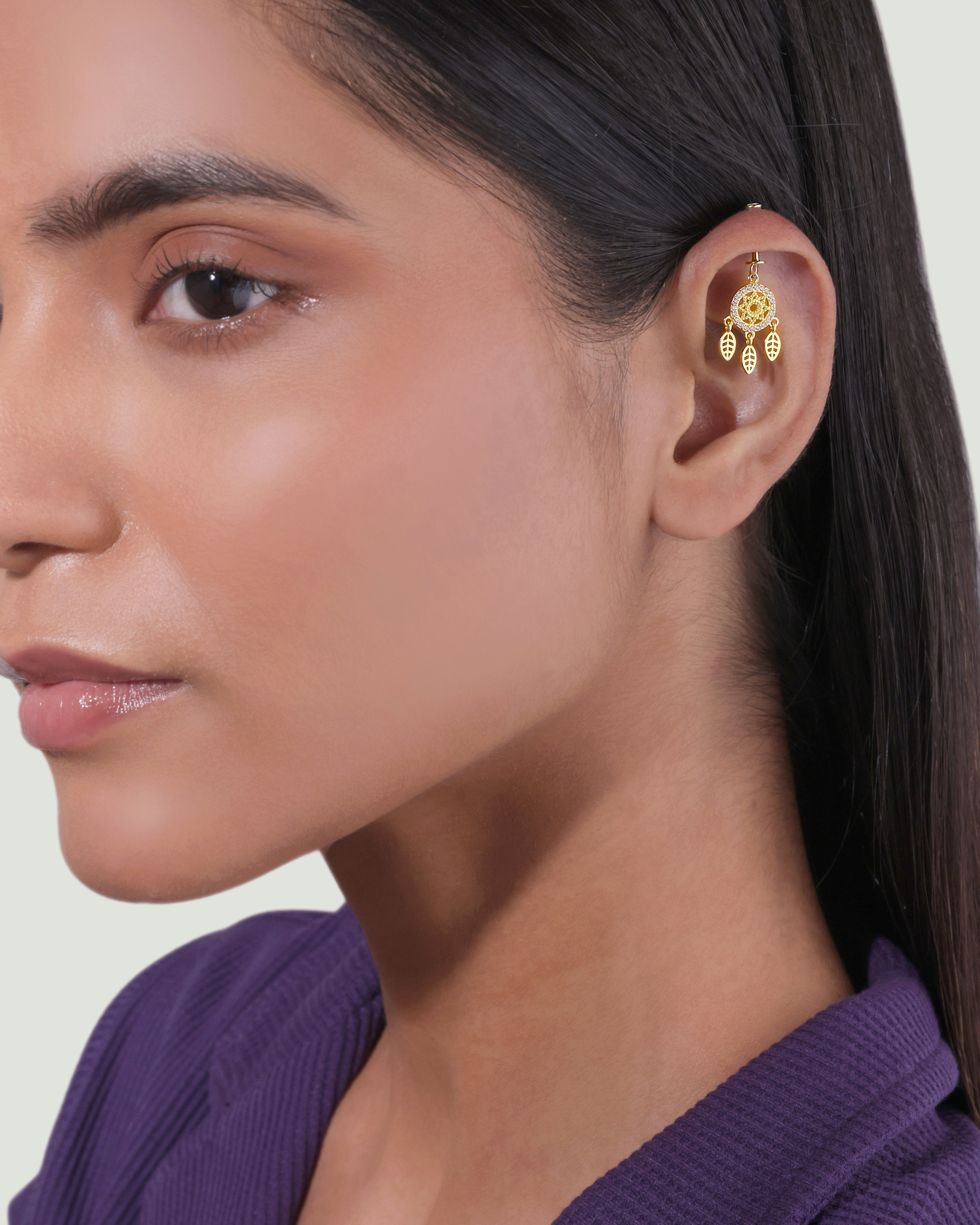 Zircon Paved Dreamcatcher Screw Helix Hanging Earrings