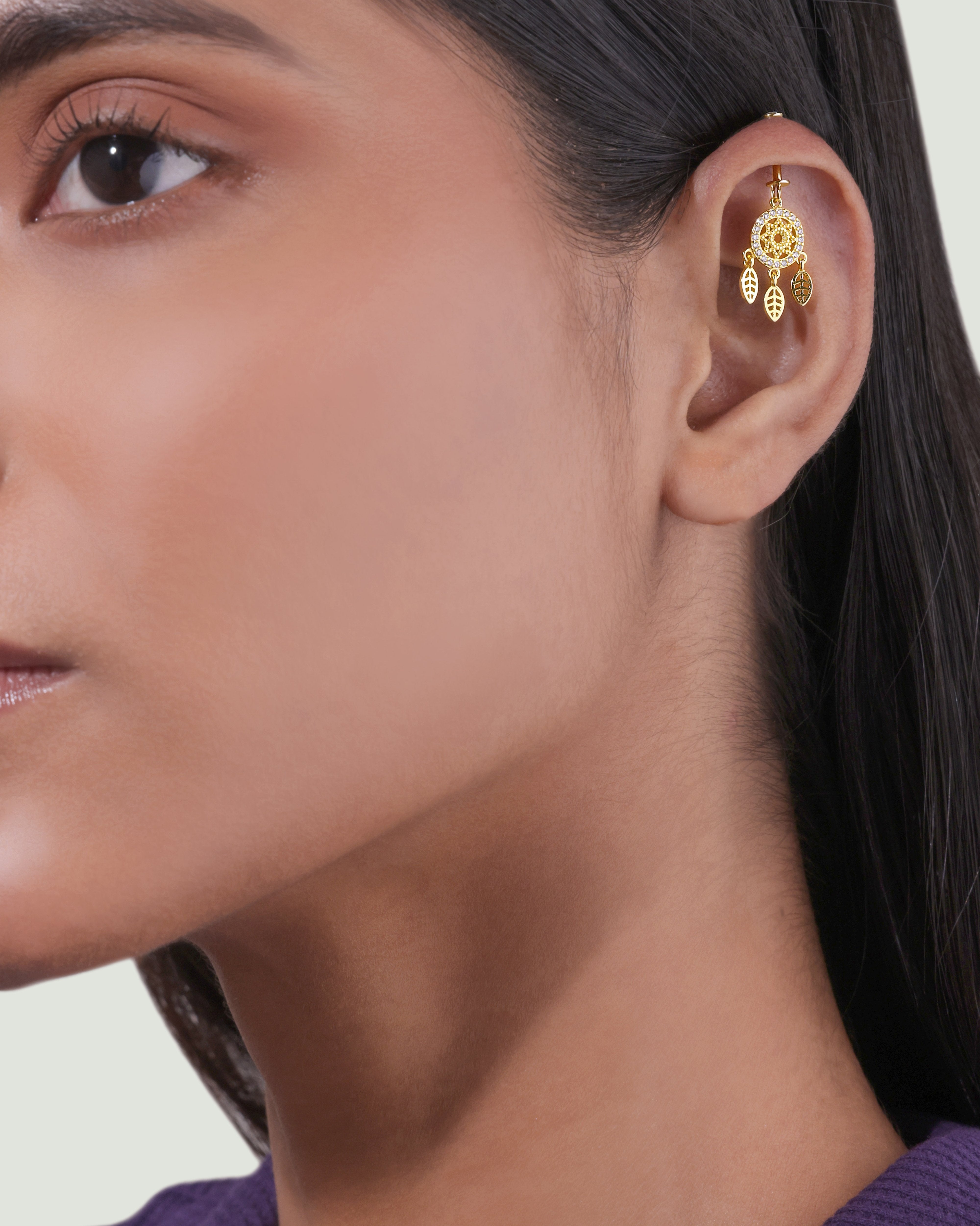 Zircon Paved Dreamcatcher Screw Helix Hanging Earrings