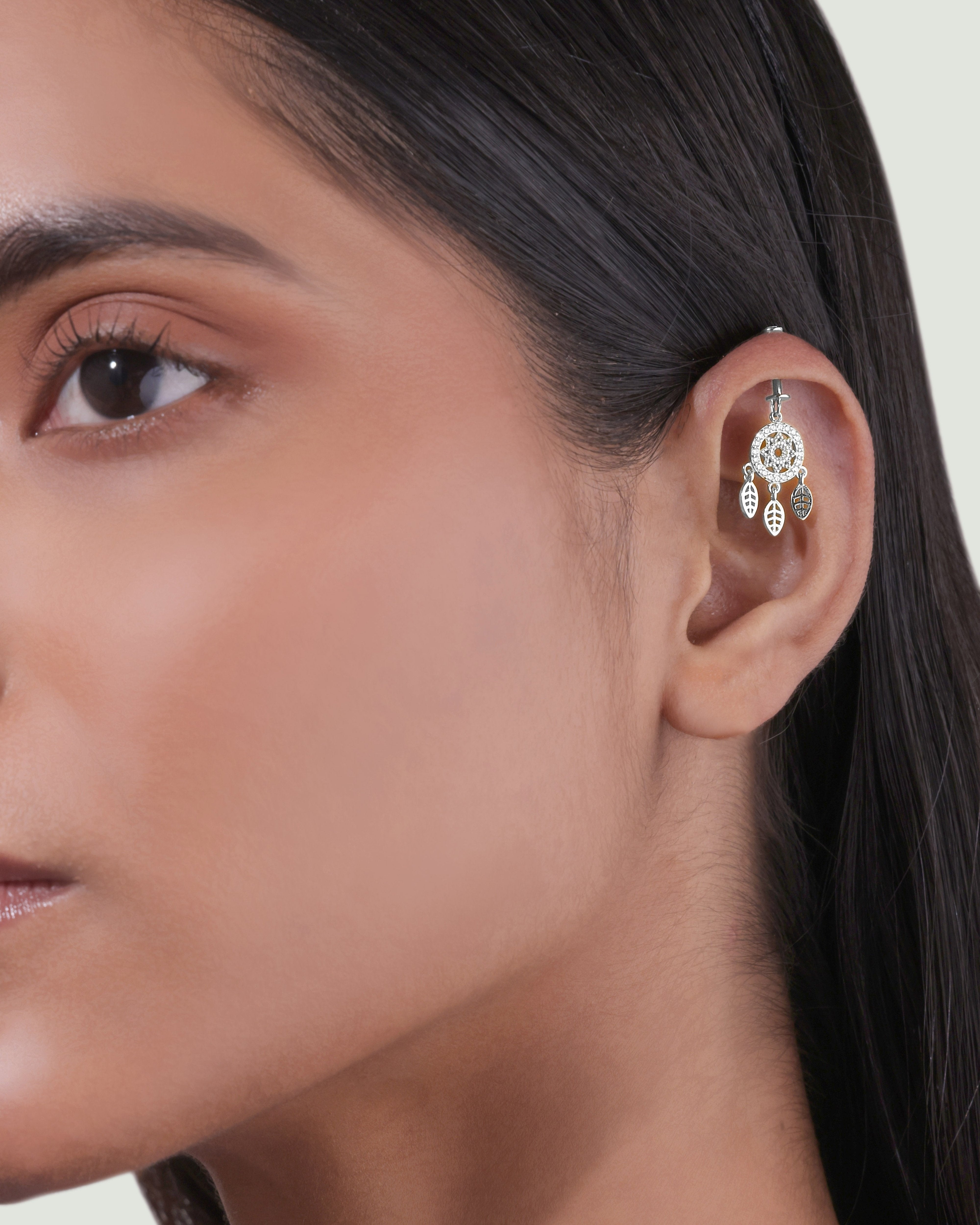 Zircon Paved Dreamcatcher Screw Helix Hanging Earrings