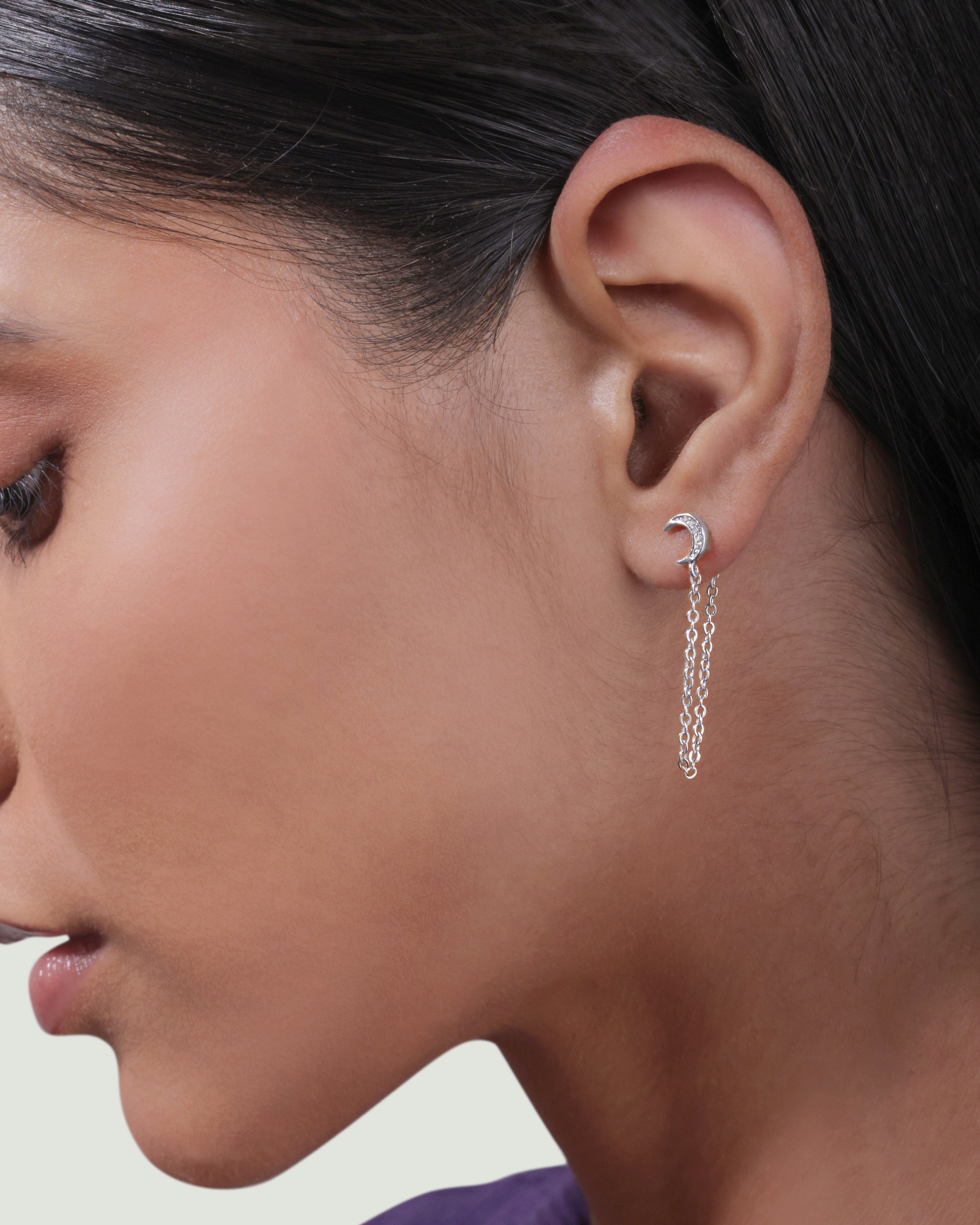 Crescent Moon Chain Earrings