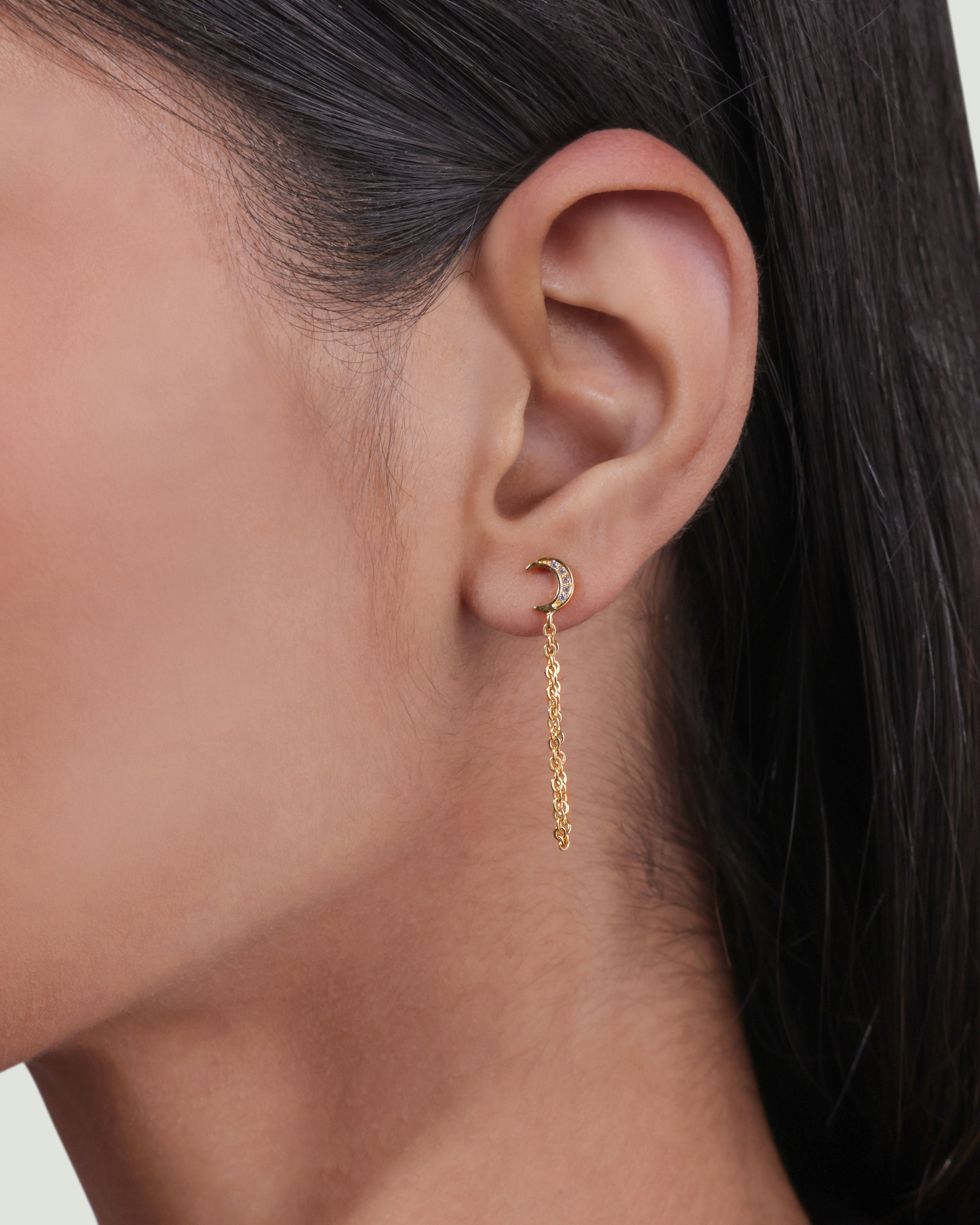 Crescent Moon Chain Earrings