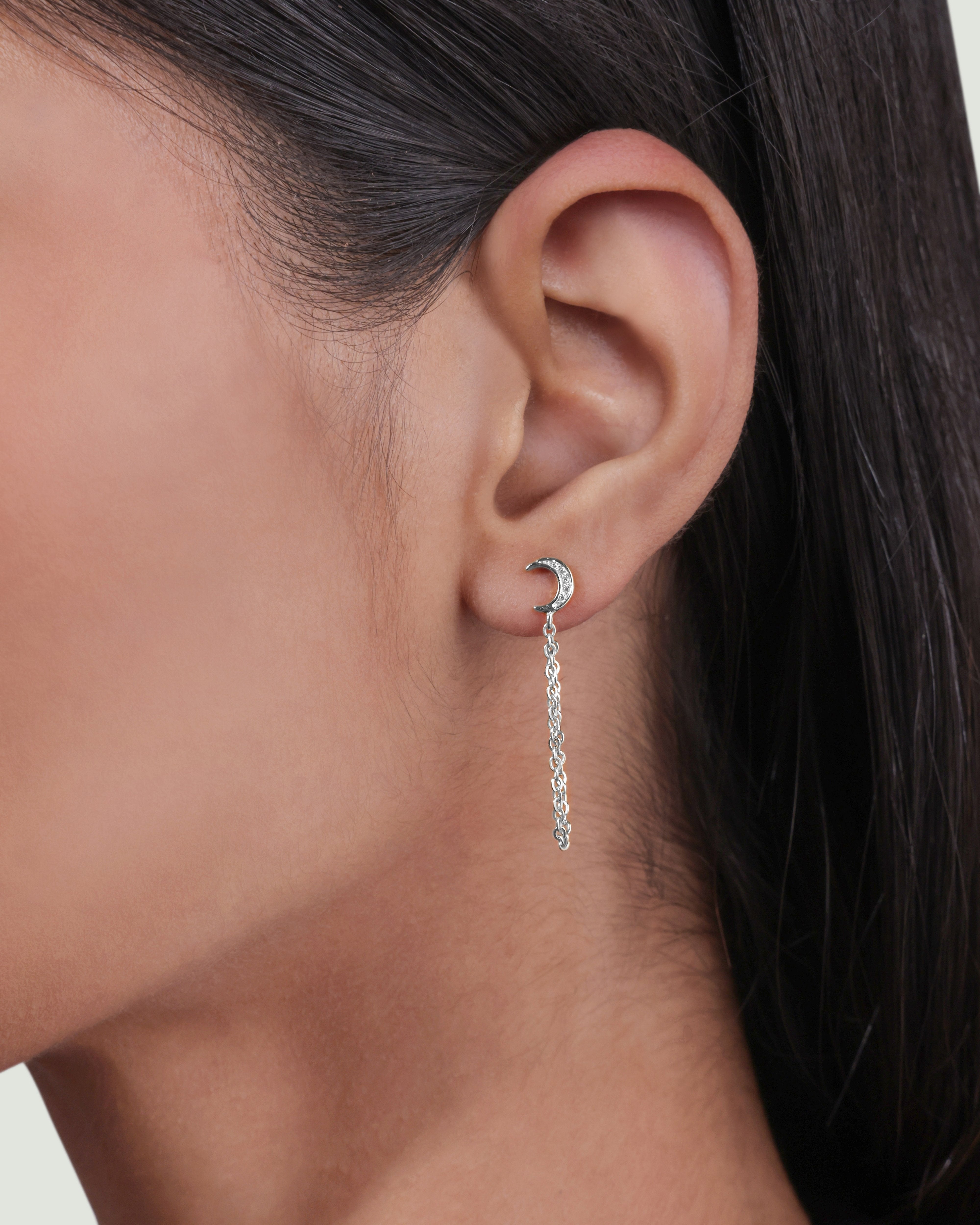 Crescent Moon Chain Earrings