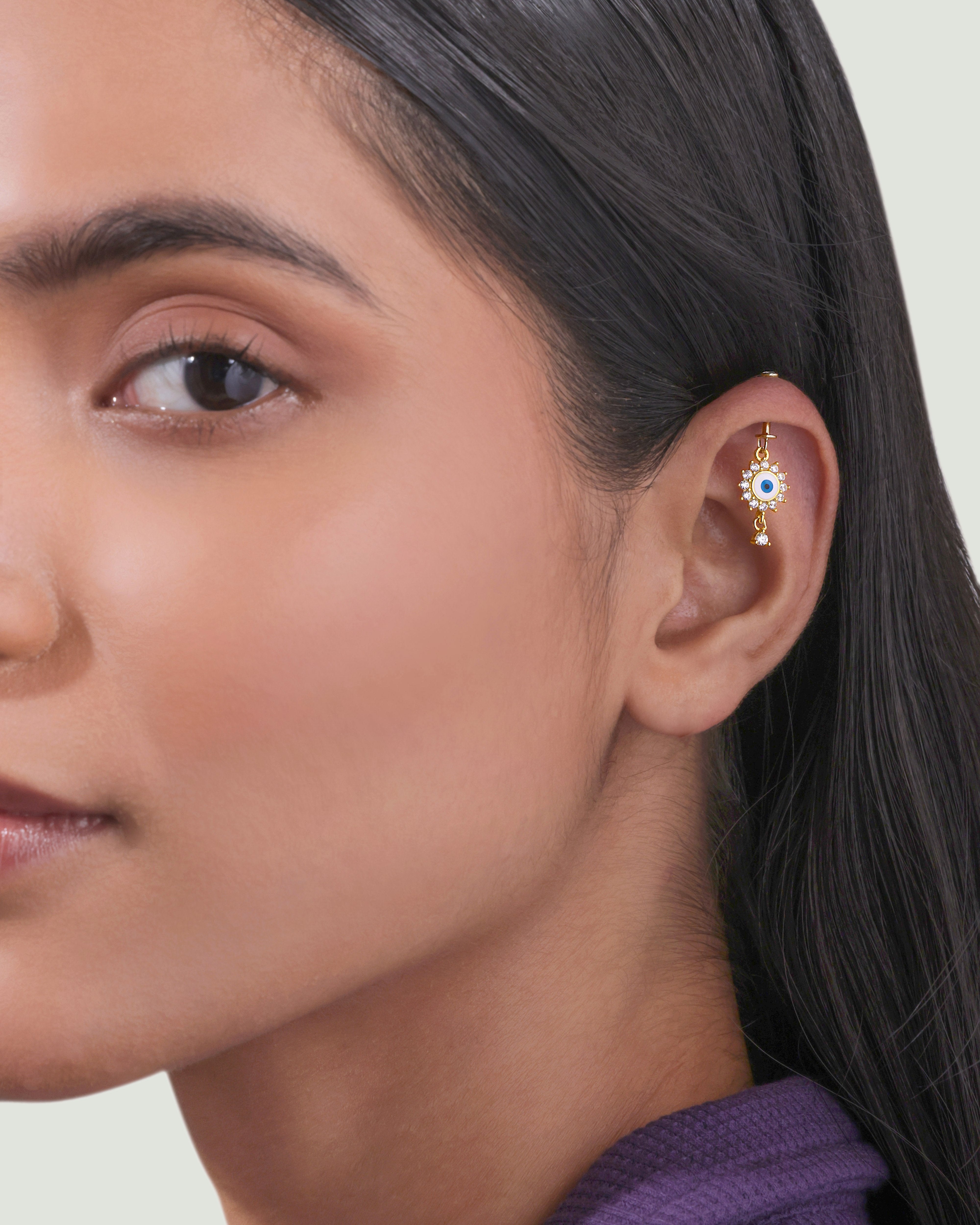 Blue White Enamel Eye Helix Hanging Earrings