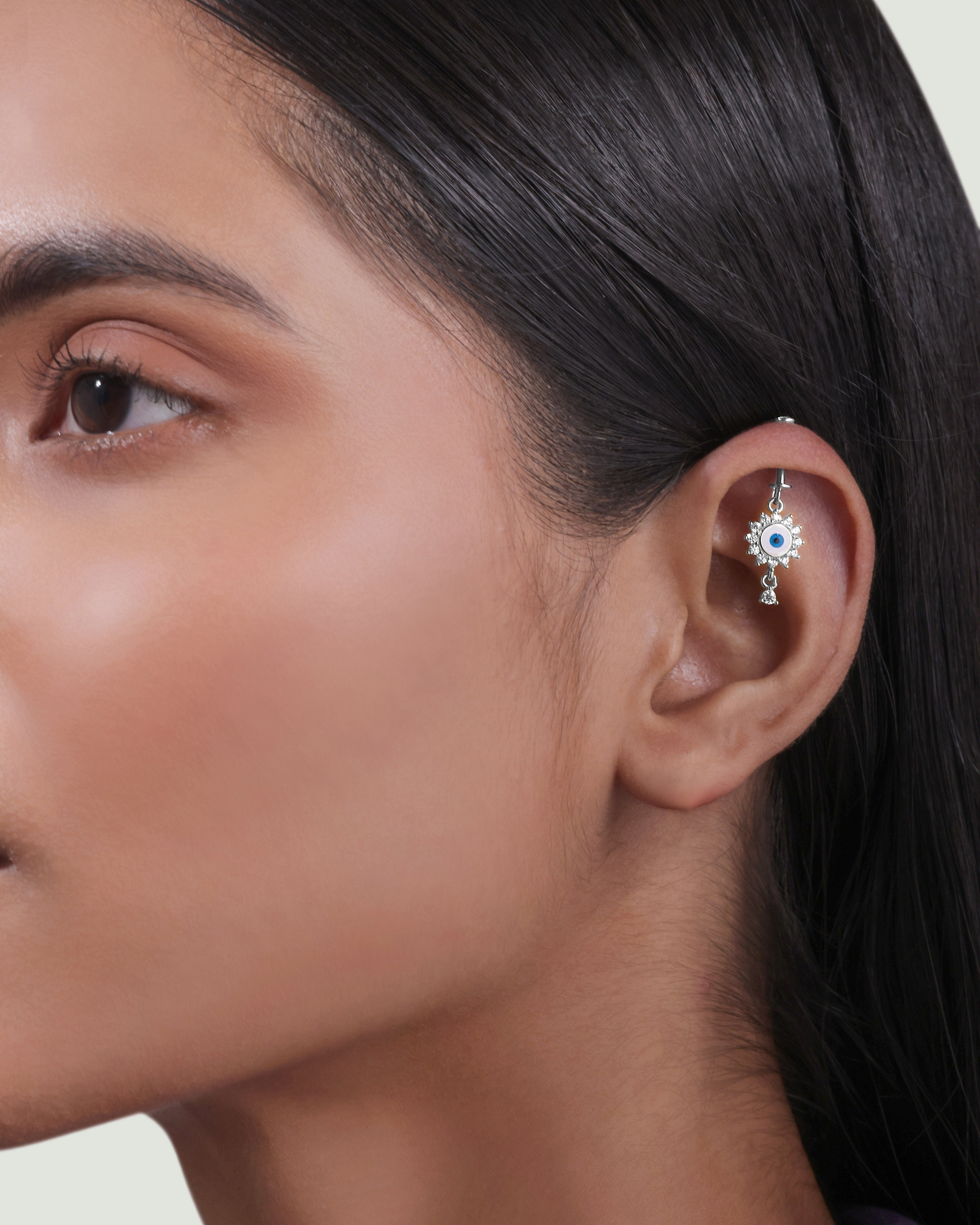 Blue White Enamel Eye Helix Hanging Earrings