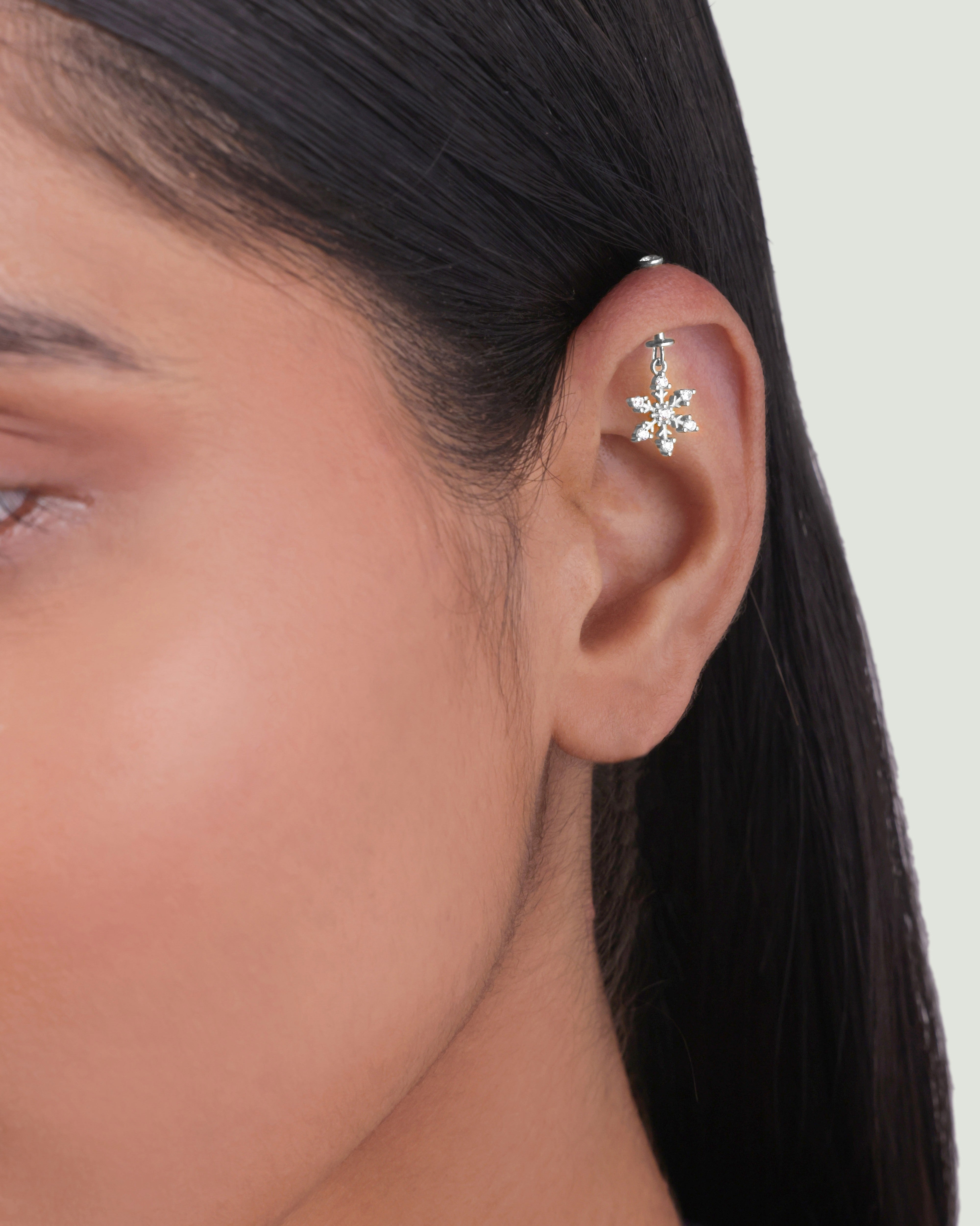 'Ice On Ear' Snowflake Screw Helix Hanging Earrings