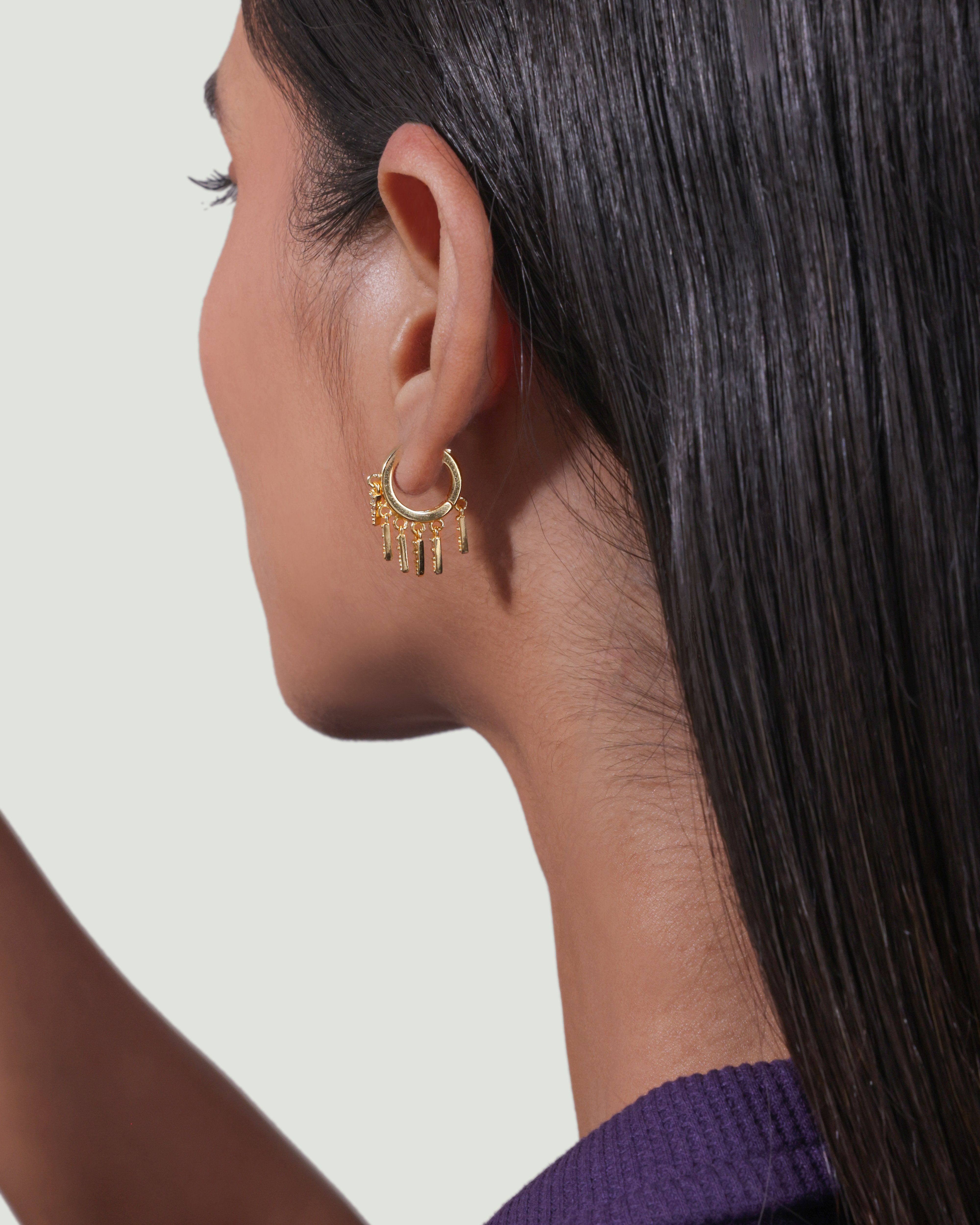 Multi Bar Charm Hoop Earrings