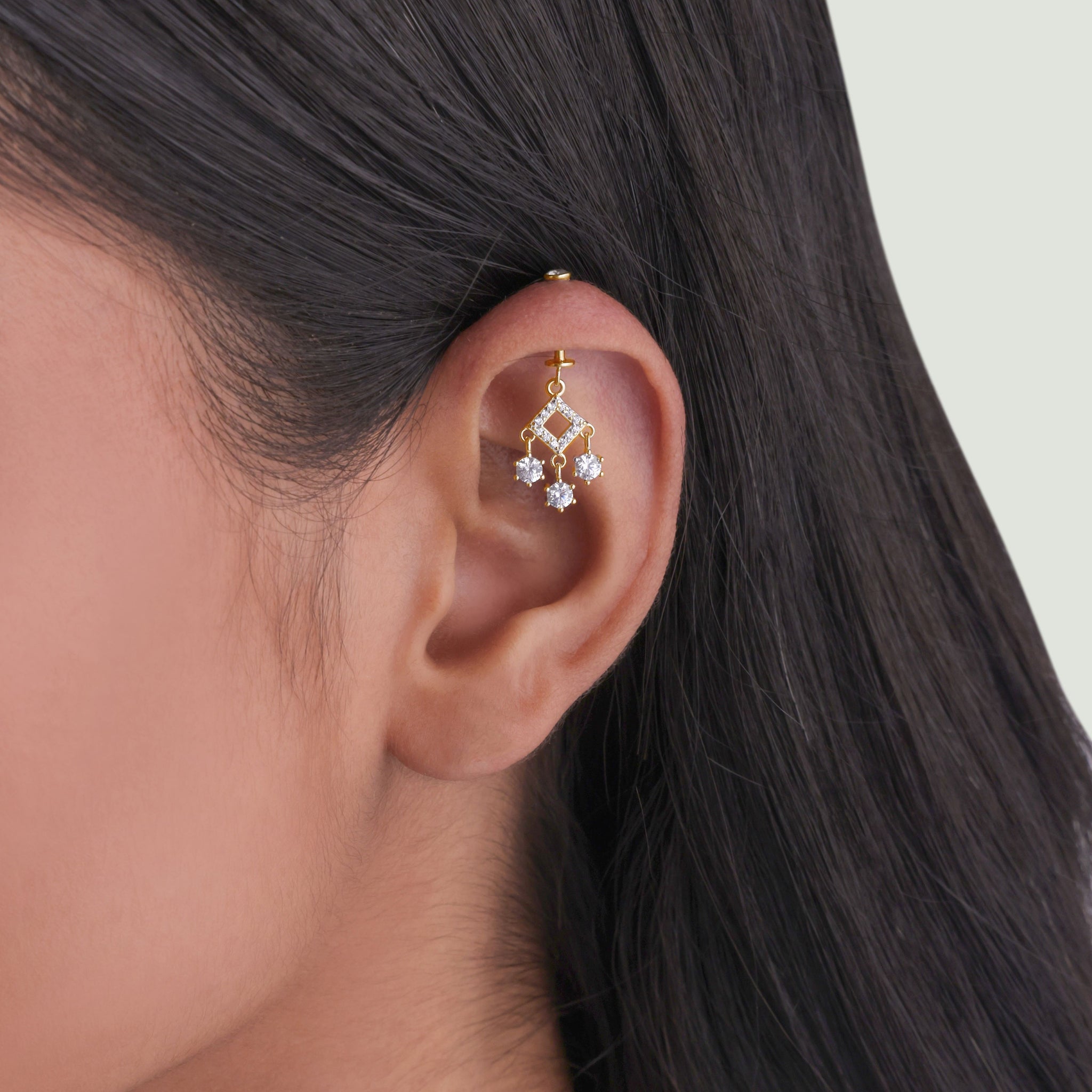 Solitaire Droplets Helix Hanging Earrings