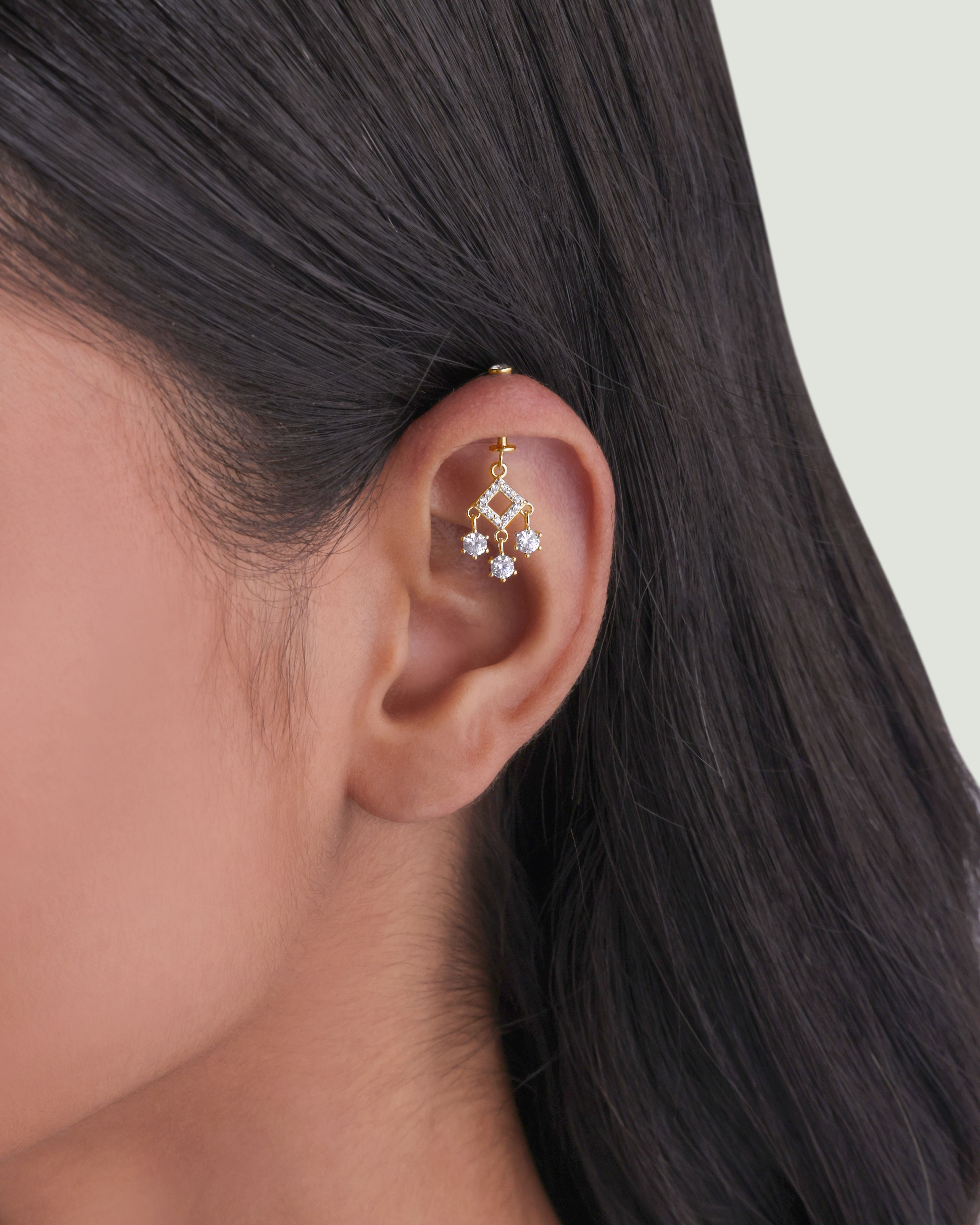 Solitaire Droplets Helix Hanging Earrings