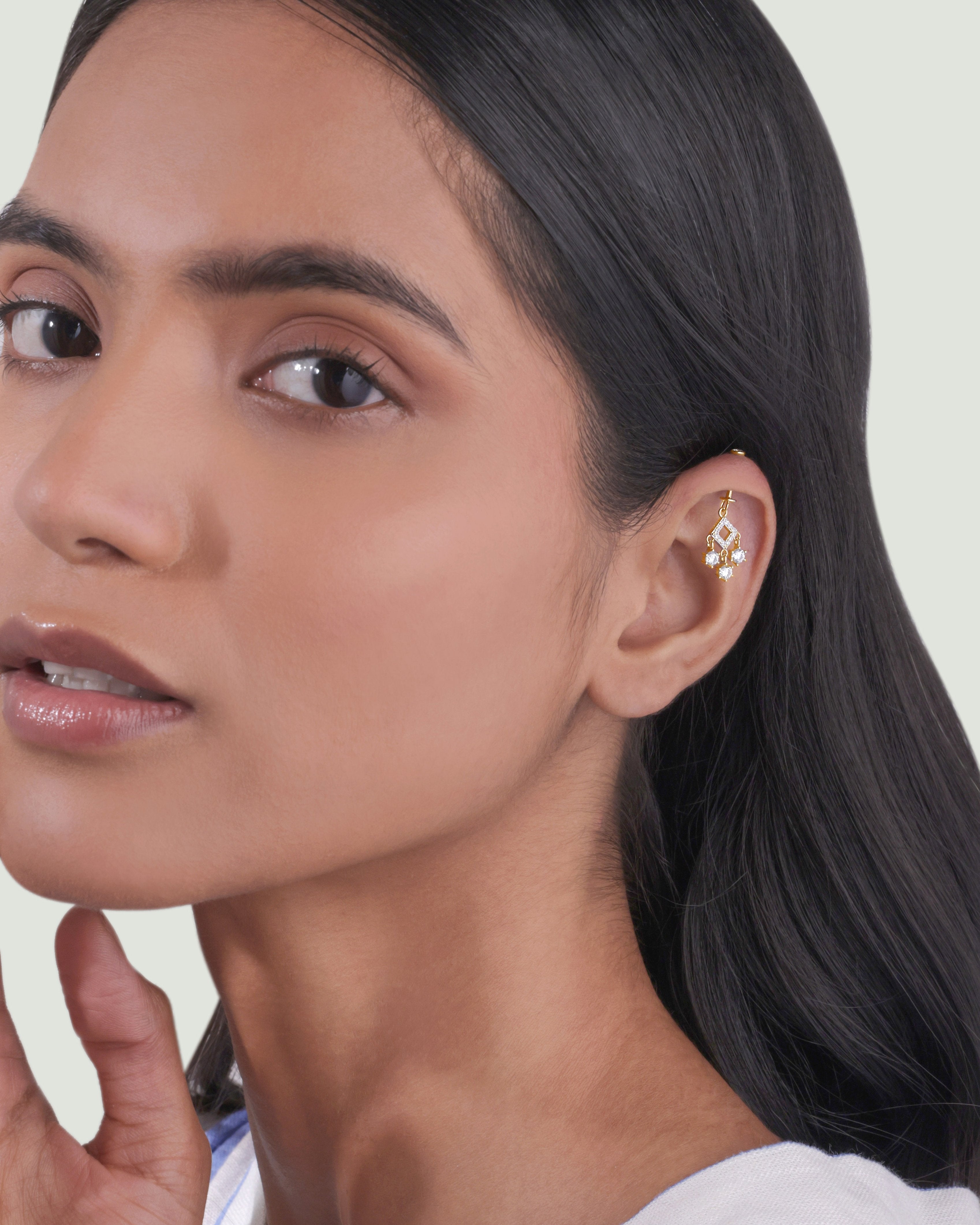 Solitaire Droplets Helix Hanging Earrings