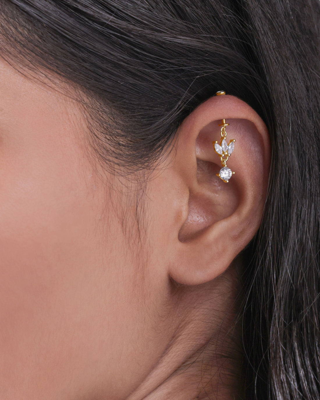 Lotus With Zircon Stone Drop Screw Helix Hanging Earrings