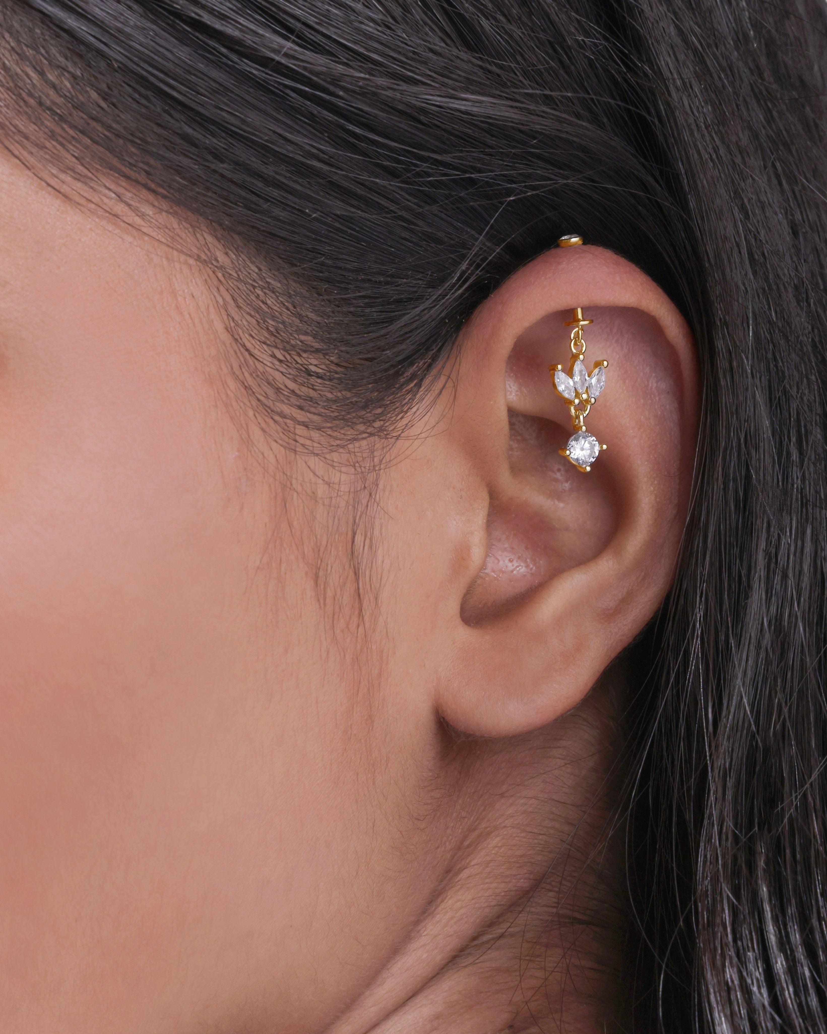 Lotus With Zircon Stone Drop Screw Helix Hanging Earrings