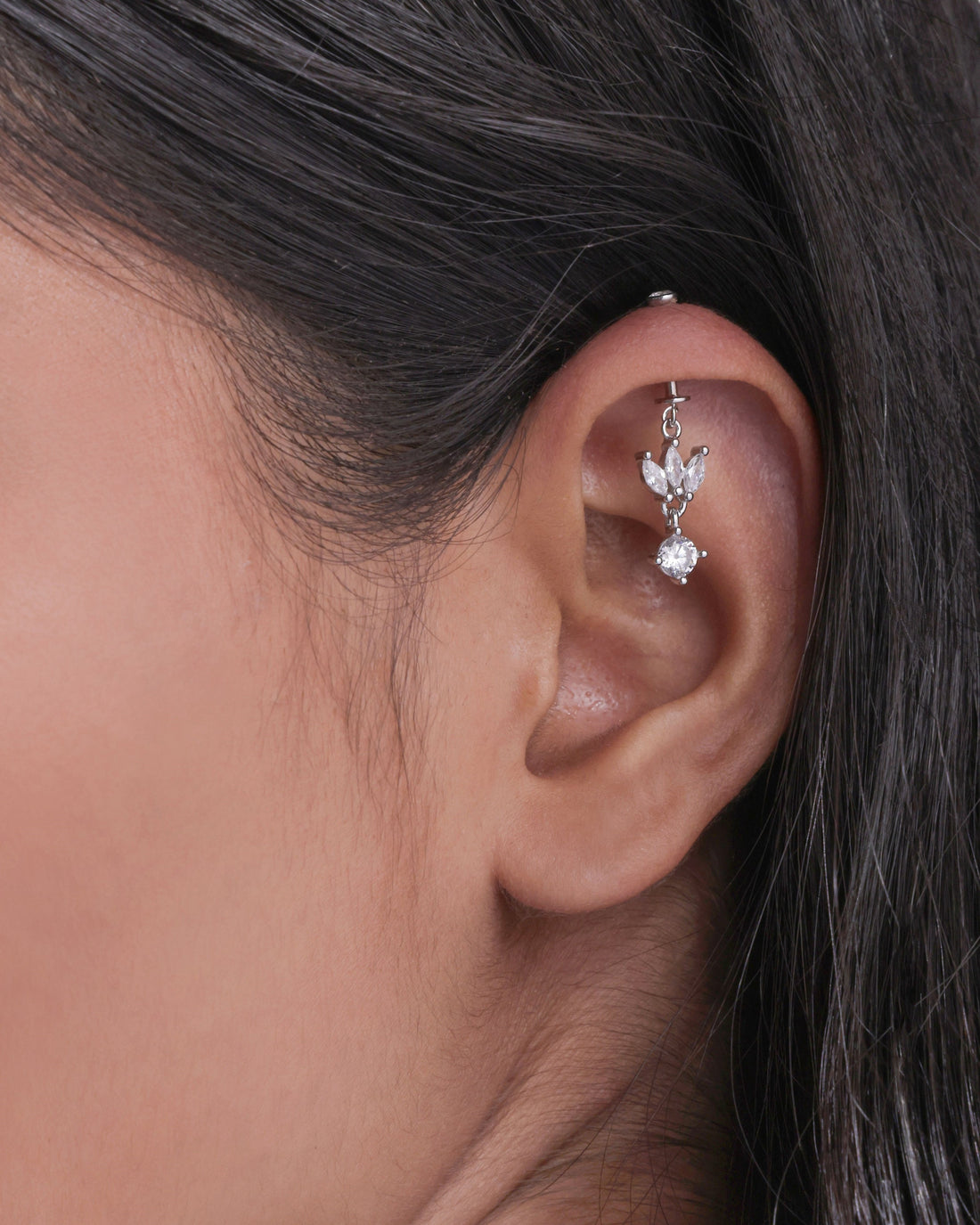 Lotus With Zircon Stone Drop Screw Helix Hanging Earrings