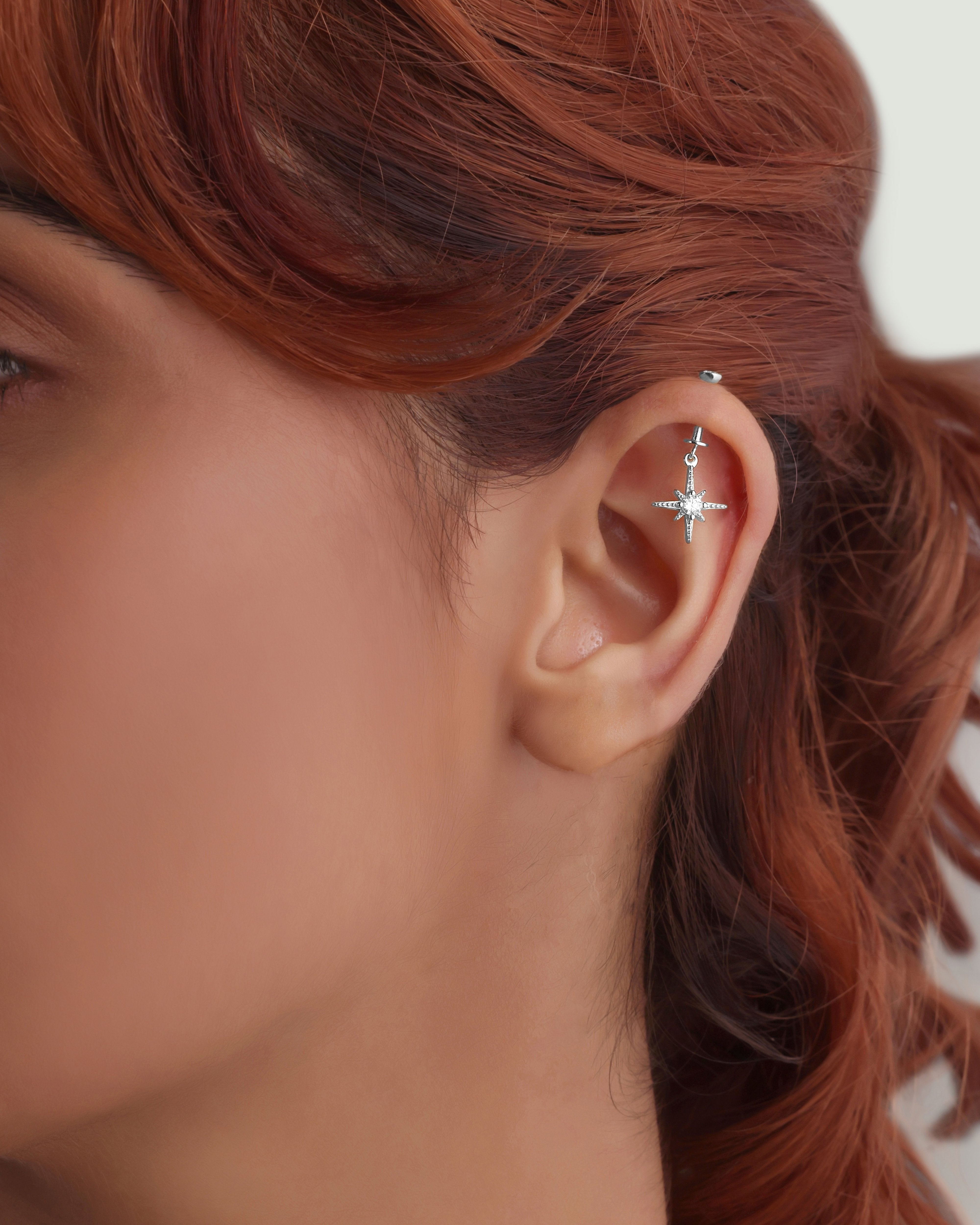 Zirconia Snow Burst Screw Helix Hanging Earrings