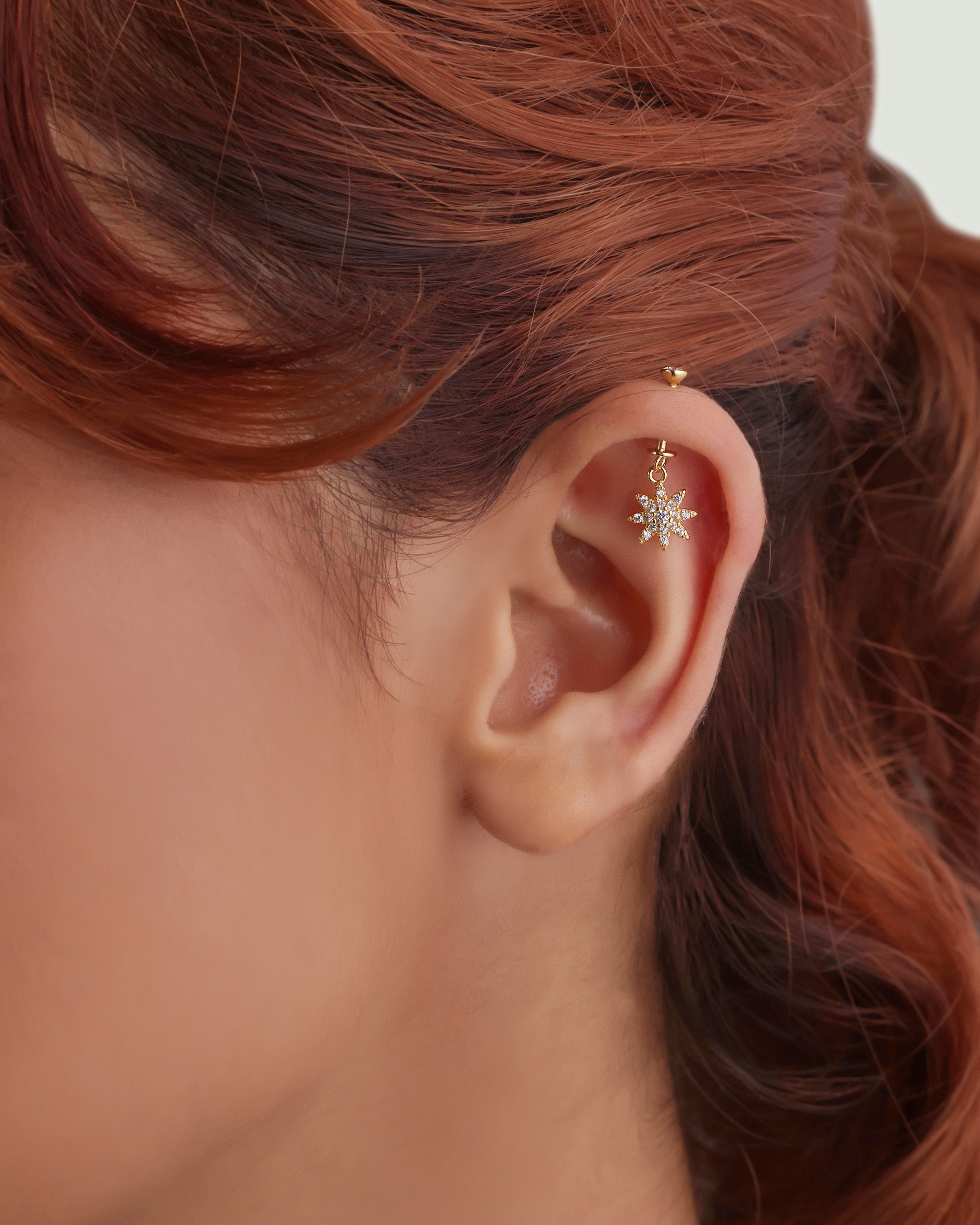 Zircon Paved Sunflower Helix Hanging Earrings