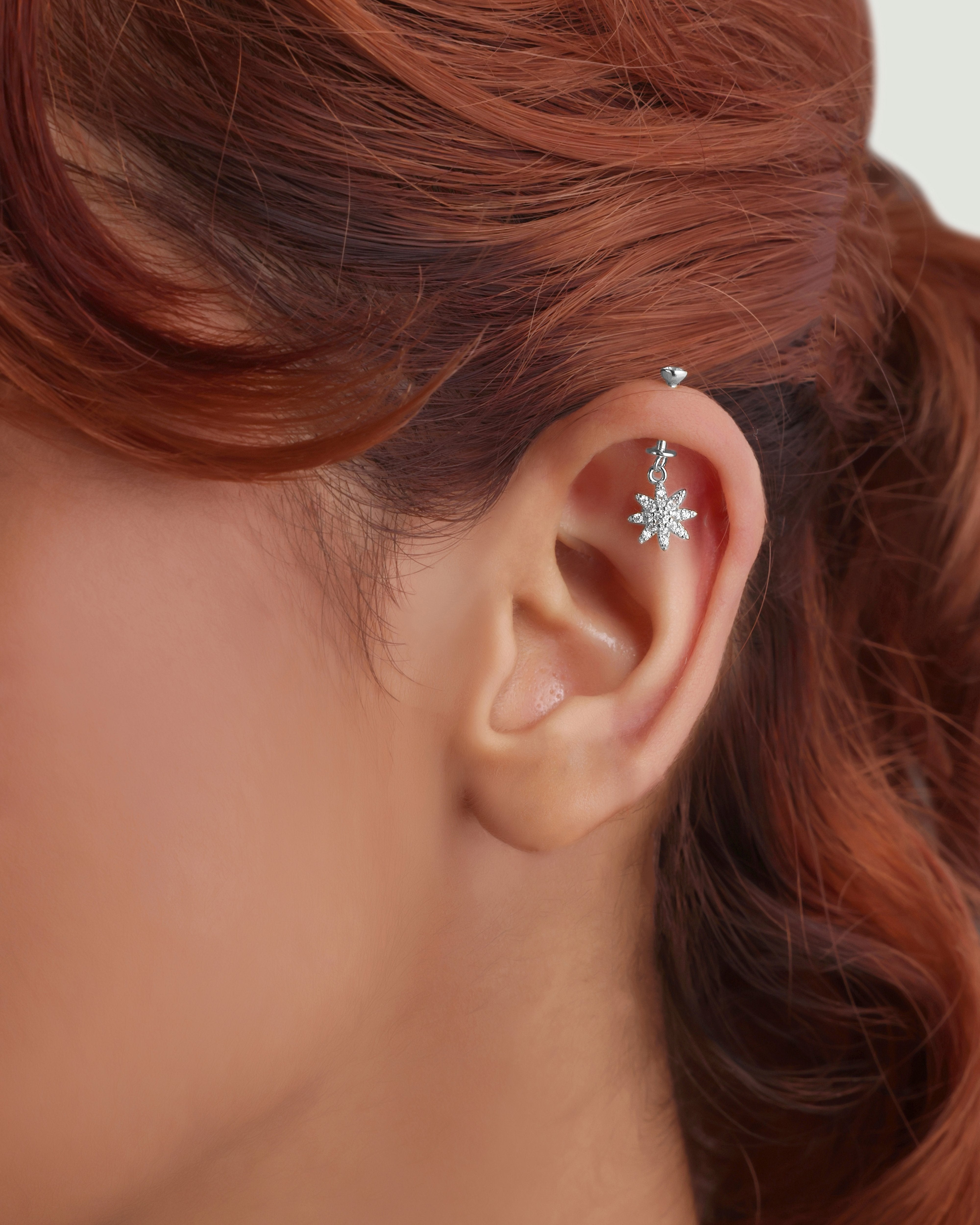 Zircon Paved Sunflower Helix Hanging Earrings