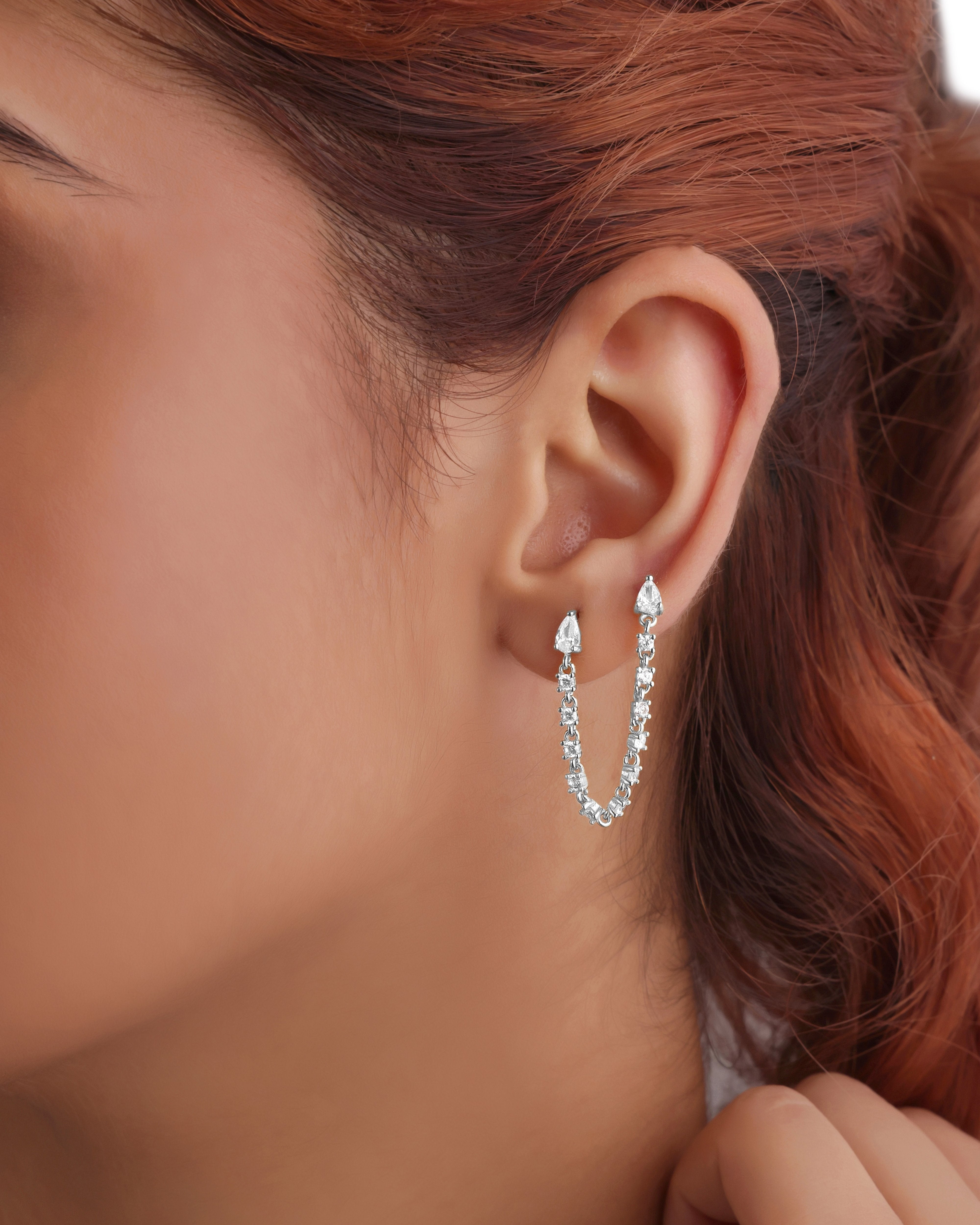 Luxury Multi Stone Connector Chain Earrings