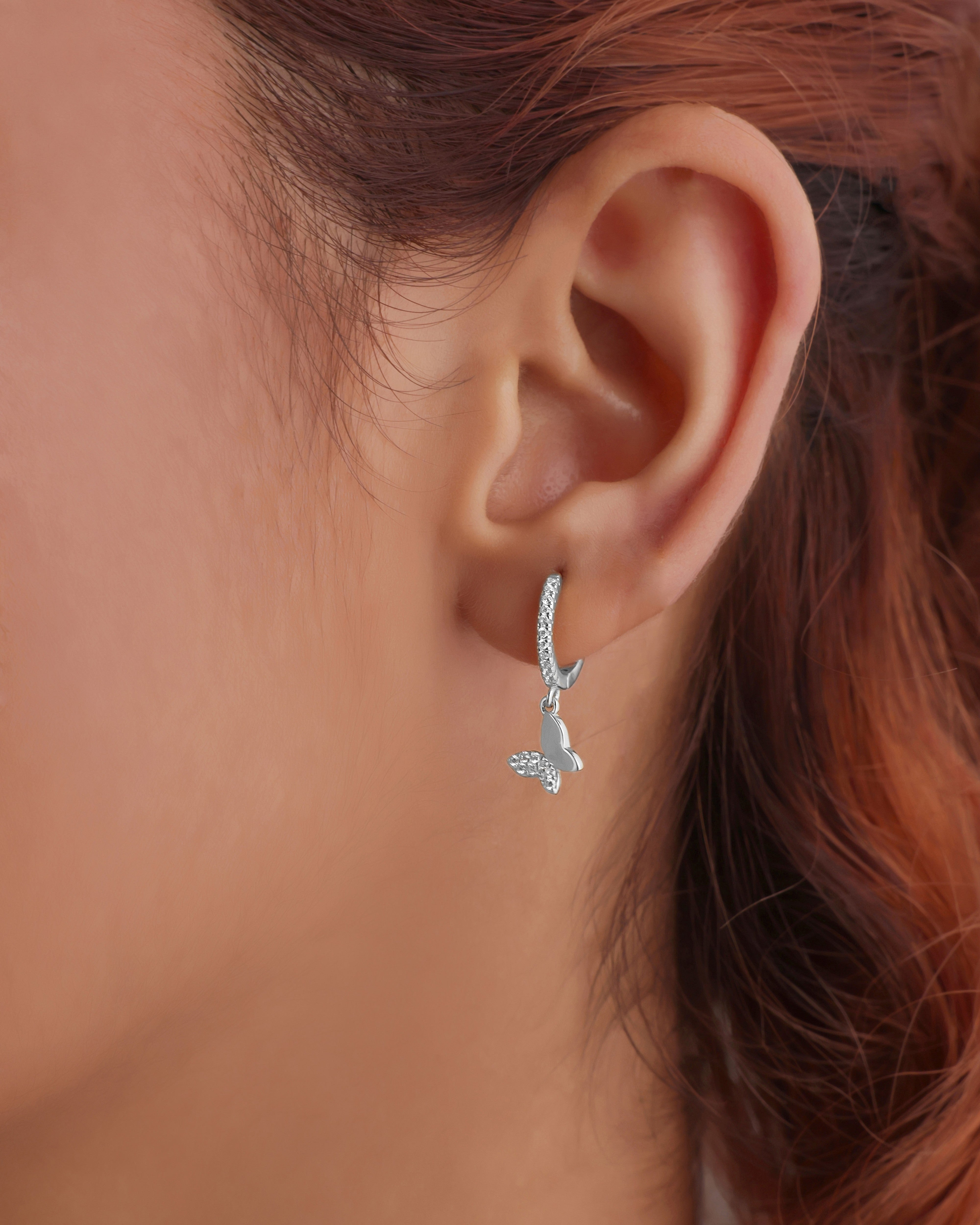 Slant' Butterfly Charm Hoop Earrings