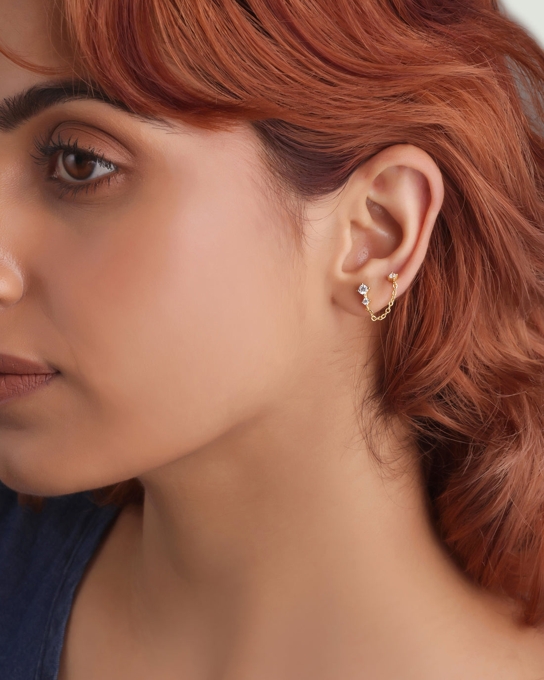 Zirconia Three Stone Chain Connector Earrings
