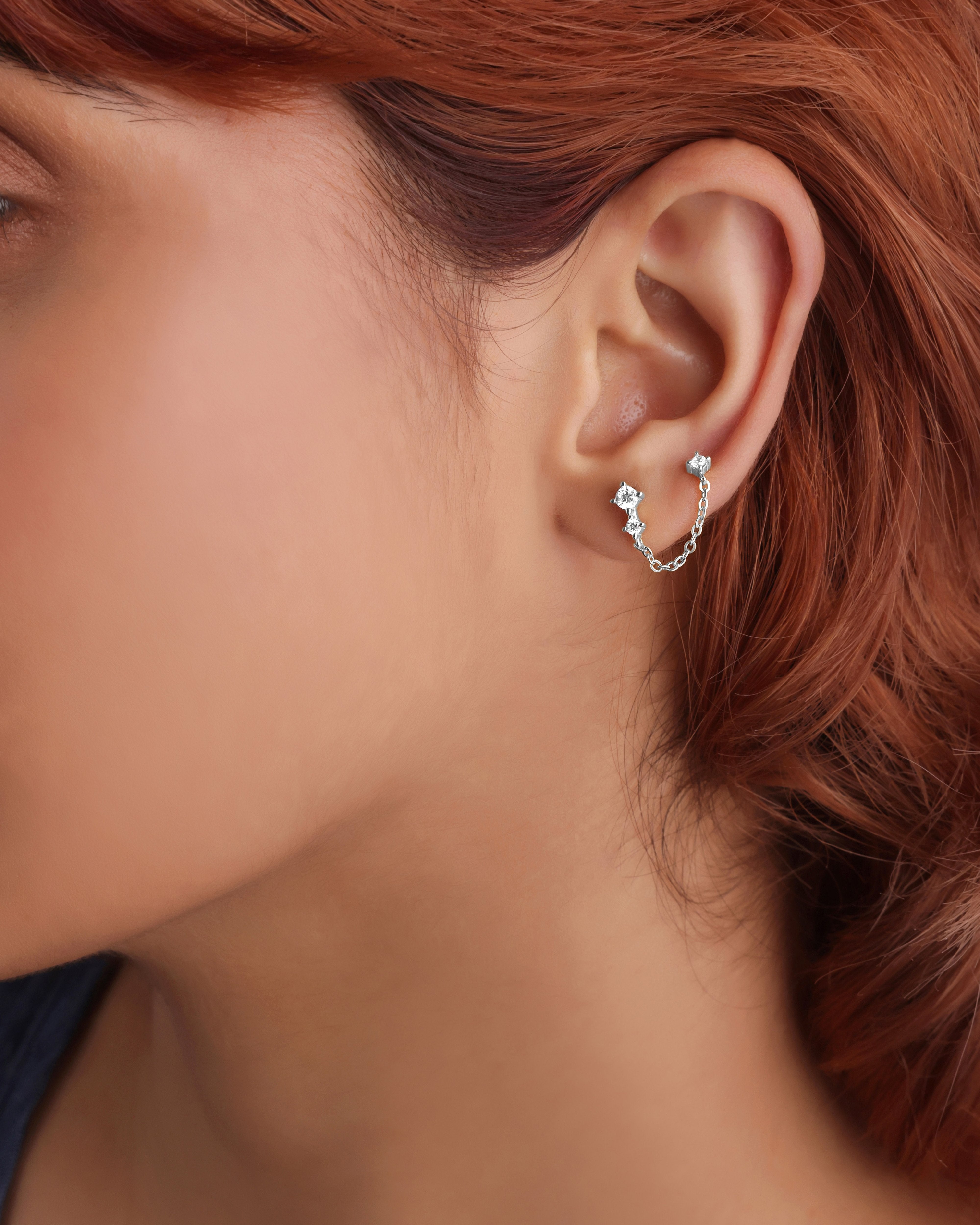 Zirconia Three Stone Chain Connector Earrings