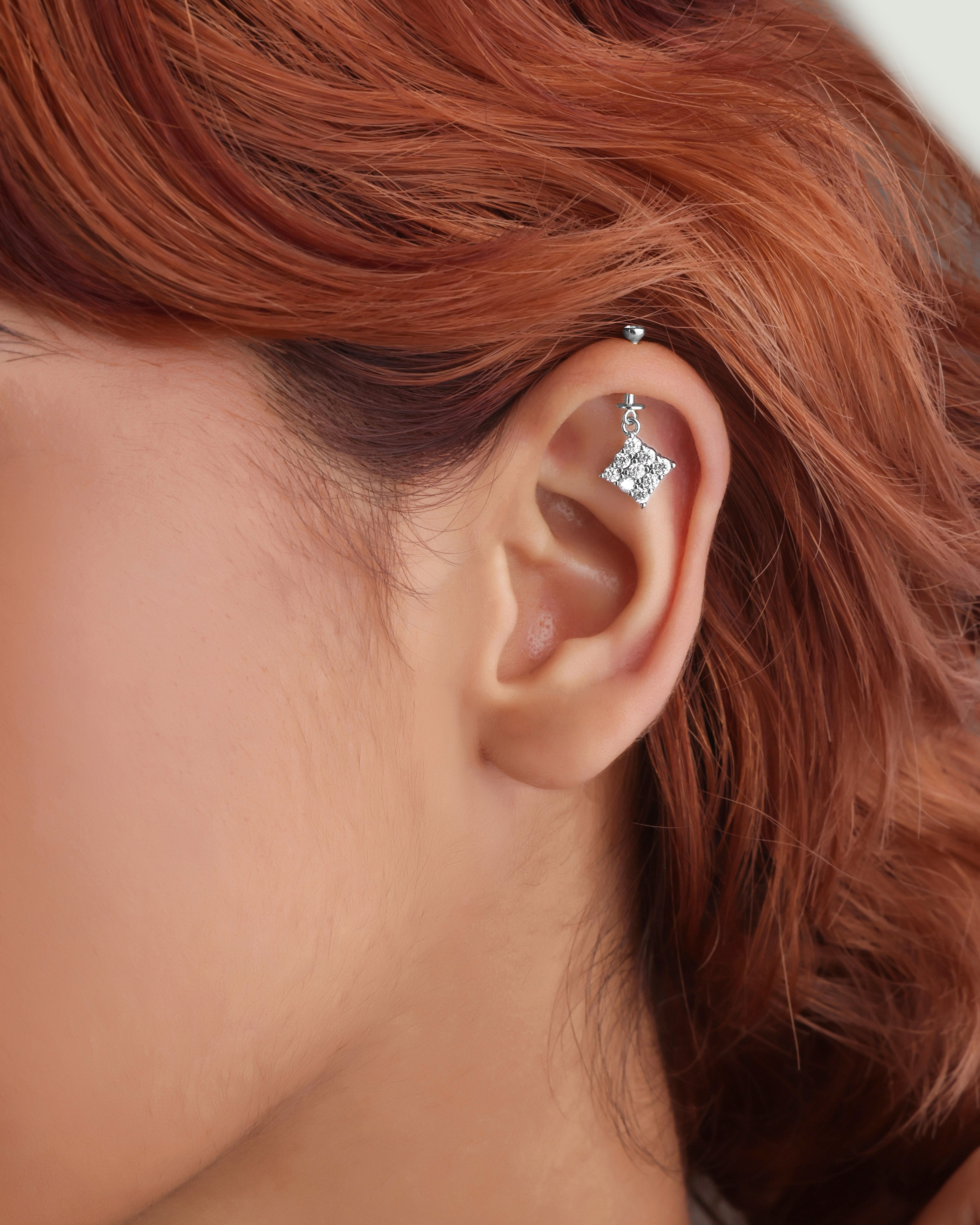 Zirconia Square Helix Hanging Earrings