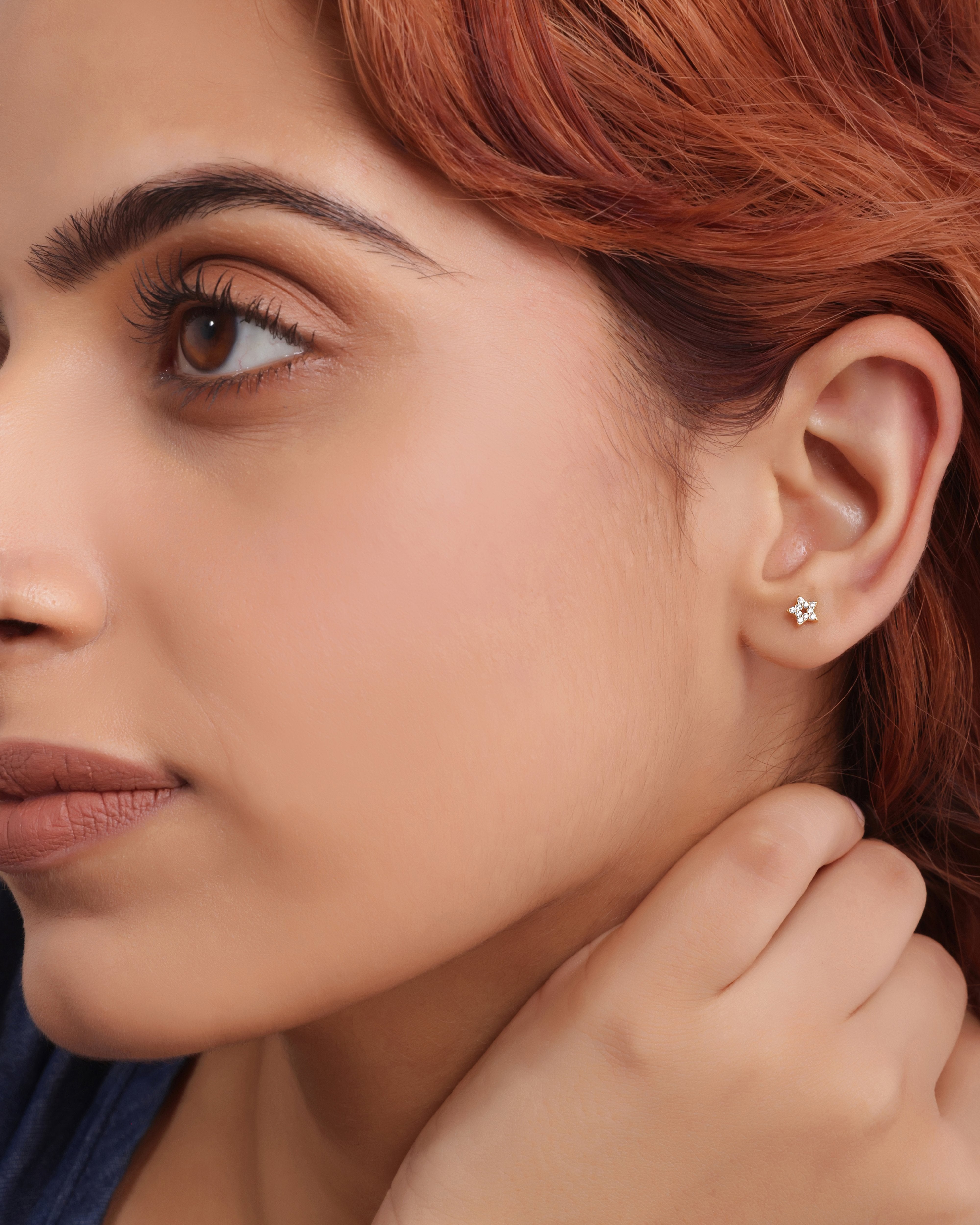 Pave' Hollow Star Stud Earrings