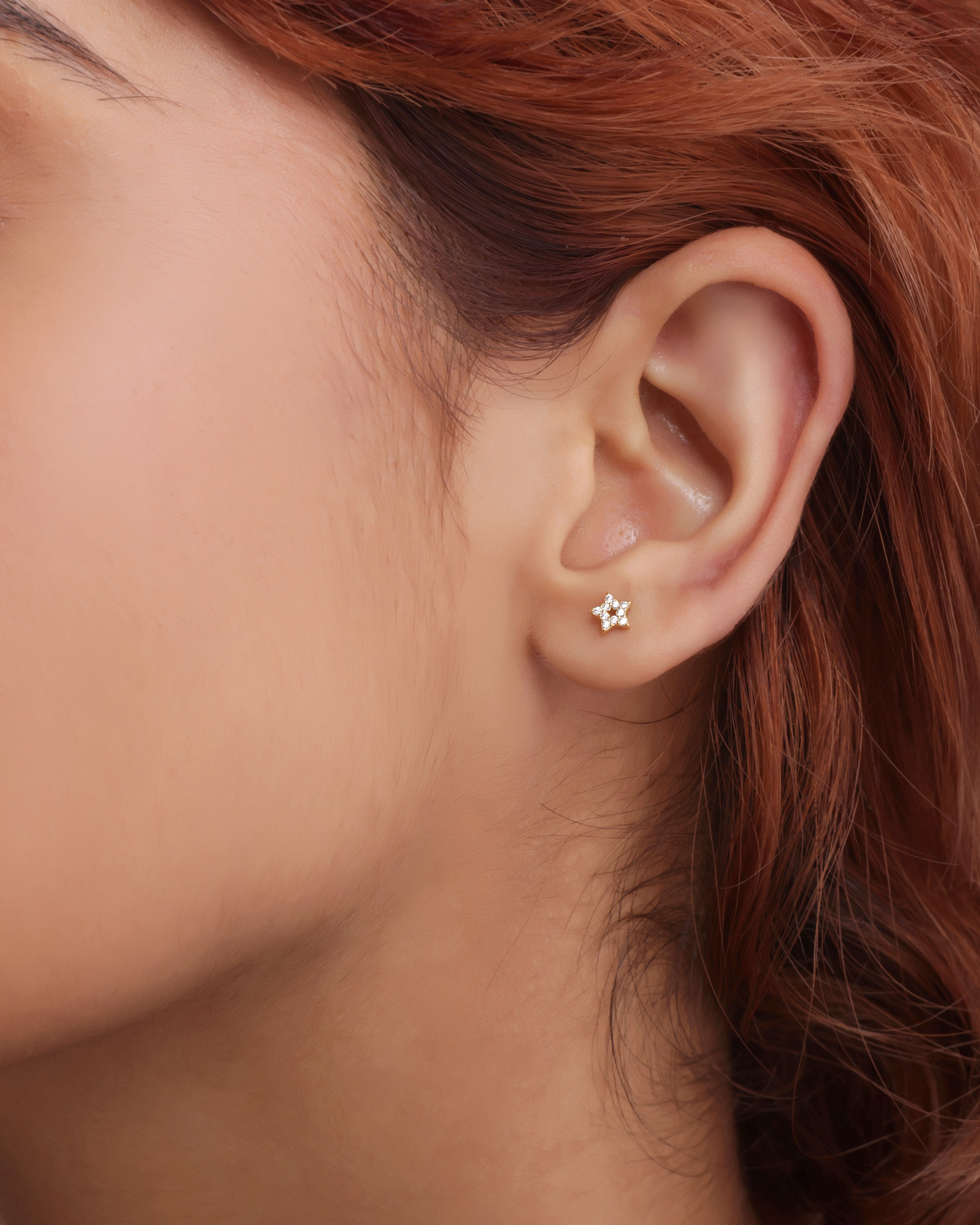 Pave' Hollow Star Stud Earrings