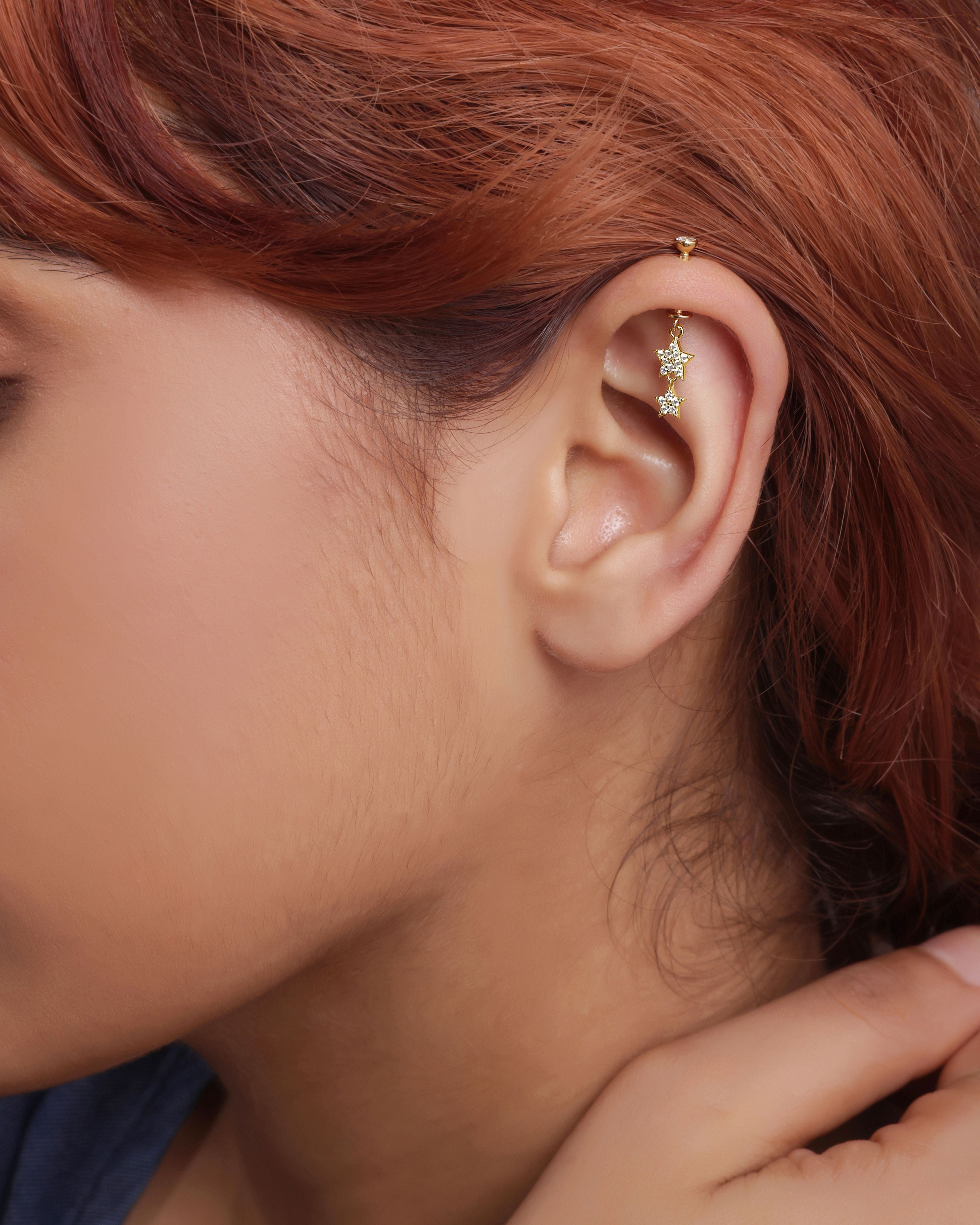 Zirconia Star Droplets Helix Hanging Earrings