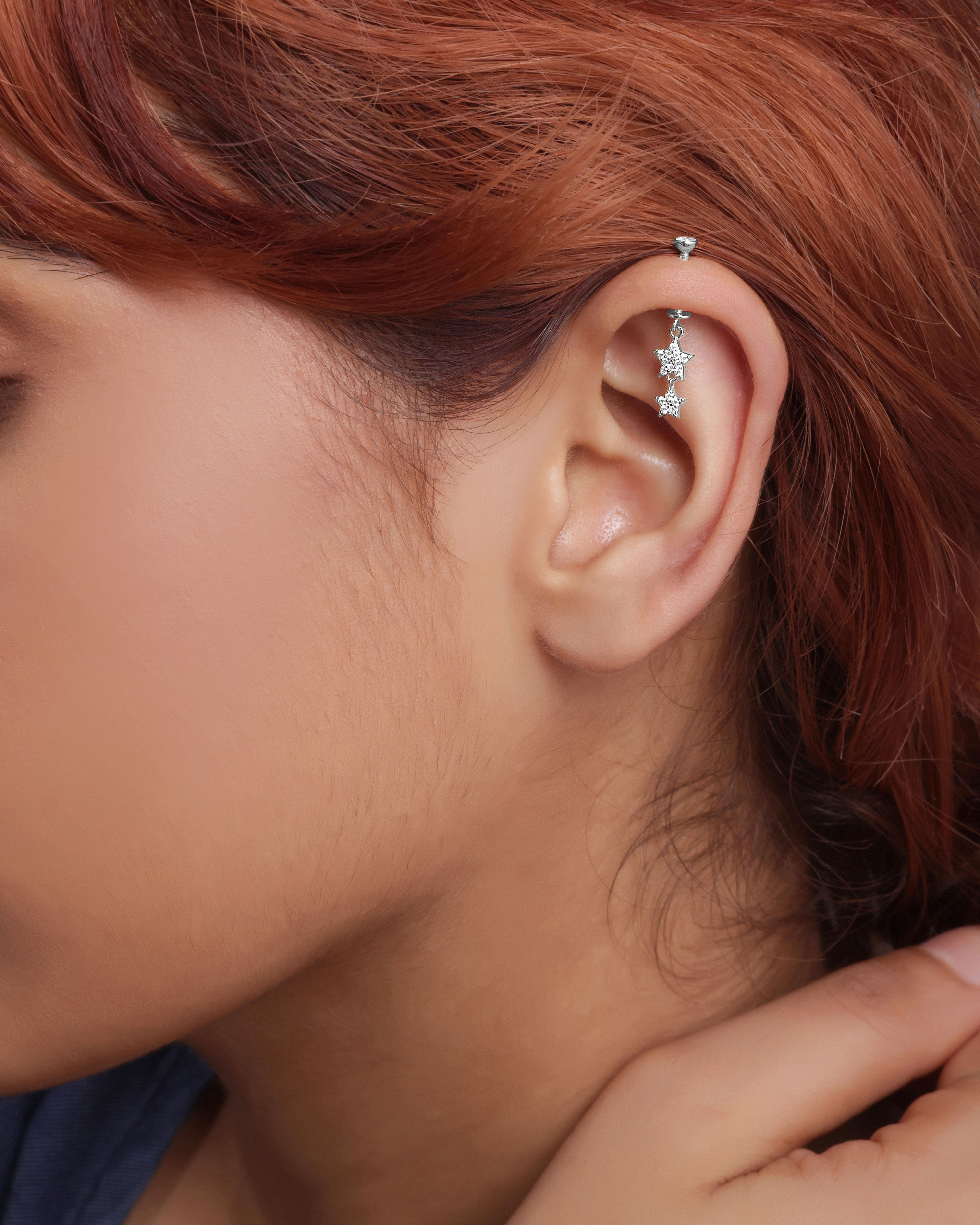 Zirconia Star Droplets Helix Hanging Earrings