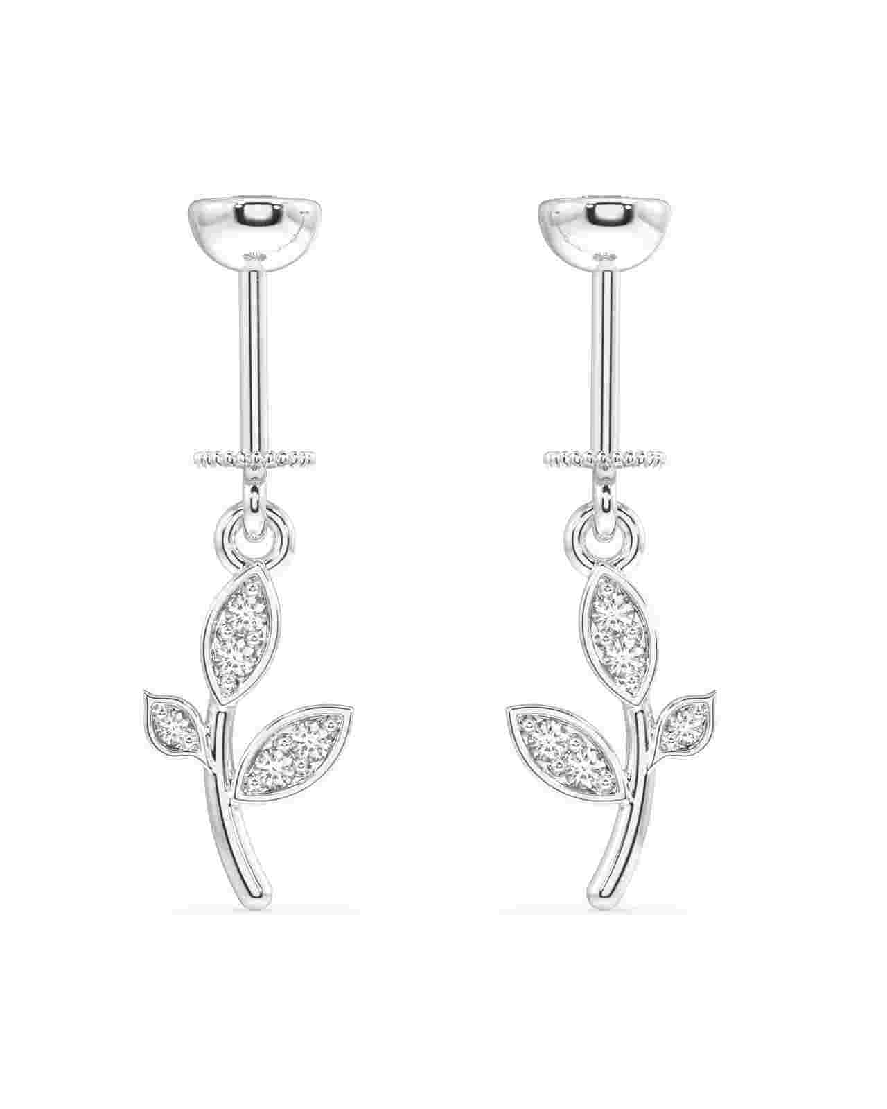 Zirconia Leaf Helix Charm with curved leaf design and hanging detail, ideal for helix piercings and elegant ear styling.