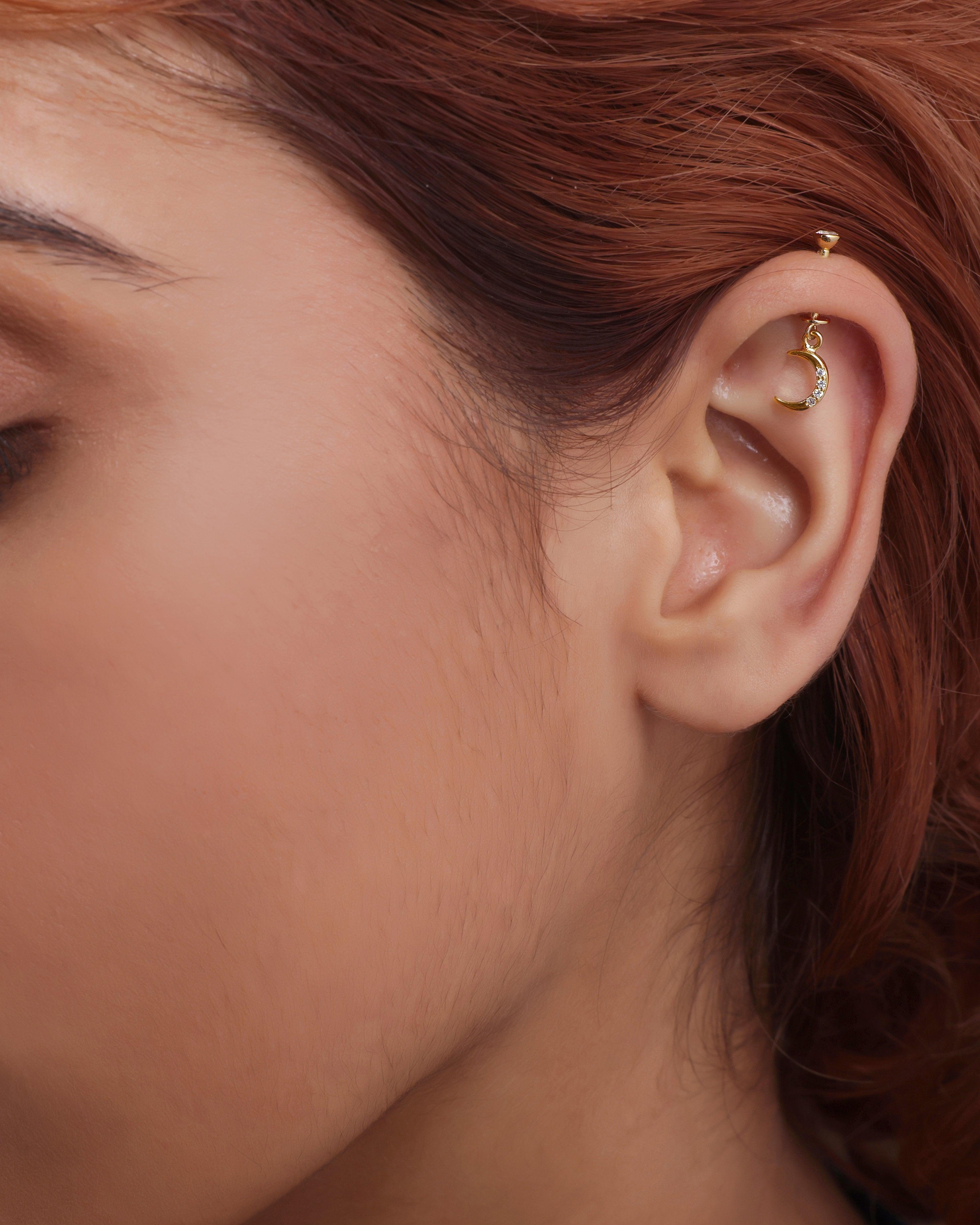 Crescent Moon With Zirconia Helix Hanging Earrings