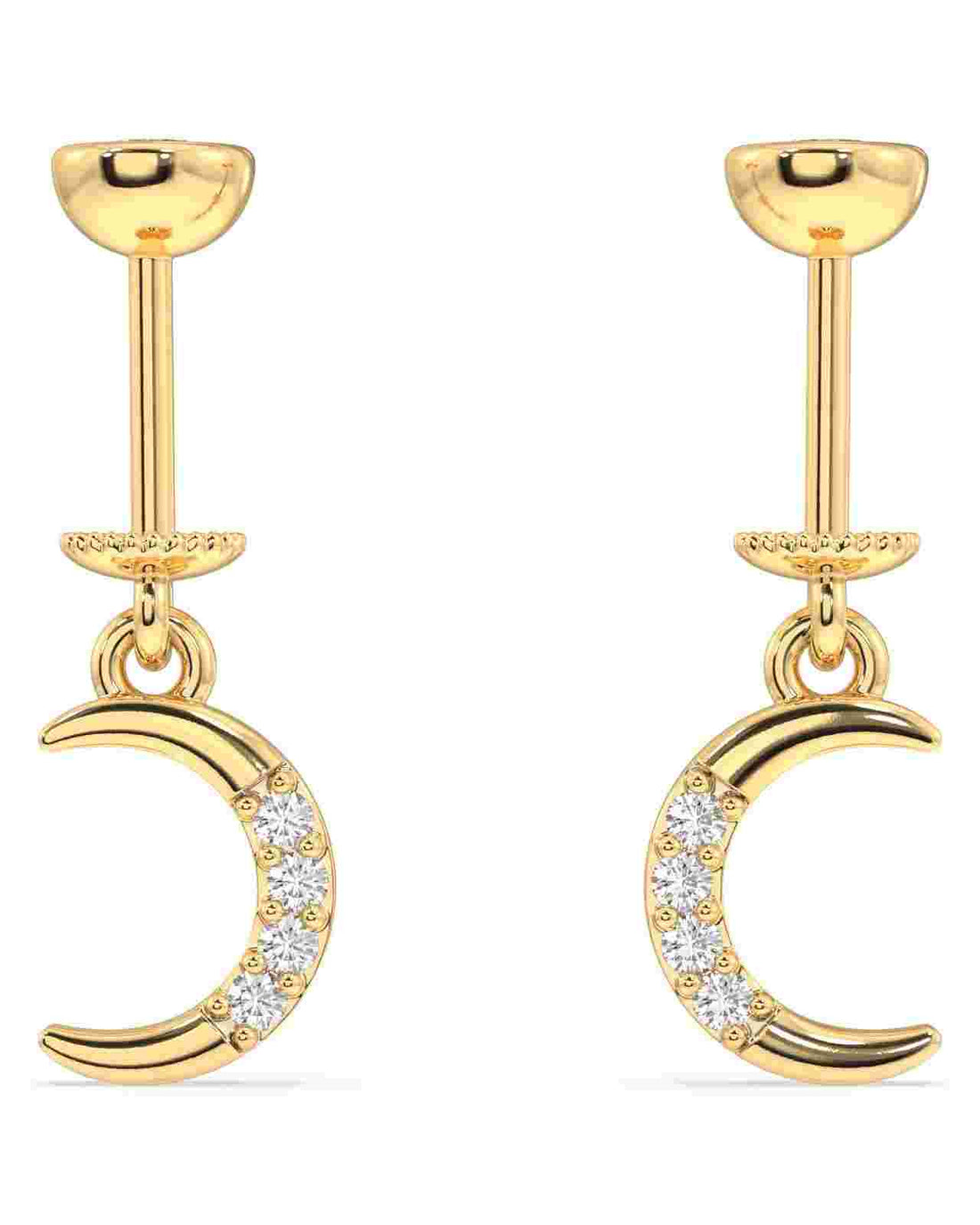 Helix Hanging - Crescent Moon Zirconia Earring in gold with sparkling zirconia stones, ideal for stylish cartilage piercings and modern jewelry looks.