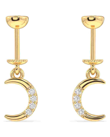 Helix Hanging - Crescent Moon Zirconia Earring in gold with sparkling zirconia stones, ideal for stylish cartilage piercings and modern jewelry looks.