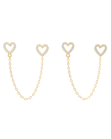 Hollow Heart Connector 3 In 1 Chain Earrings