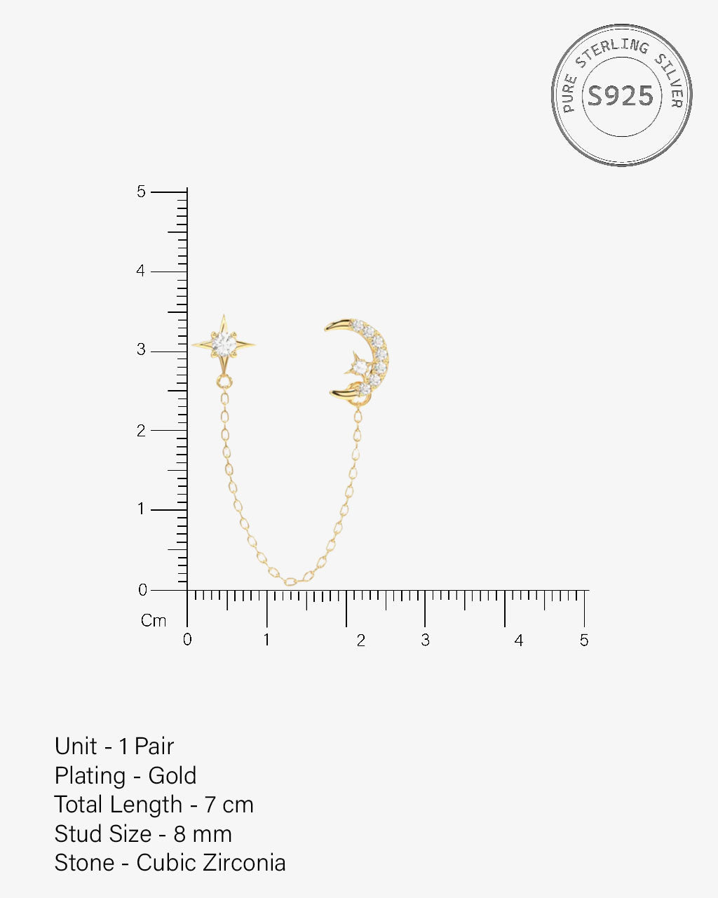 Moon Star 3 In Connector Chain Earrings