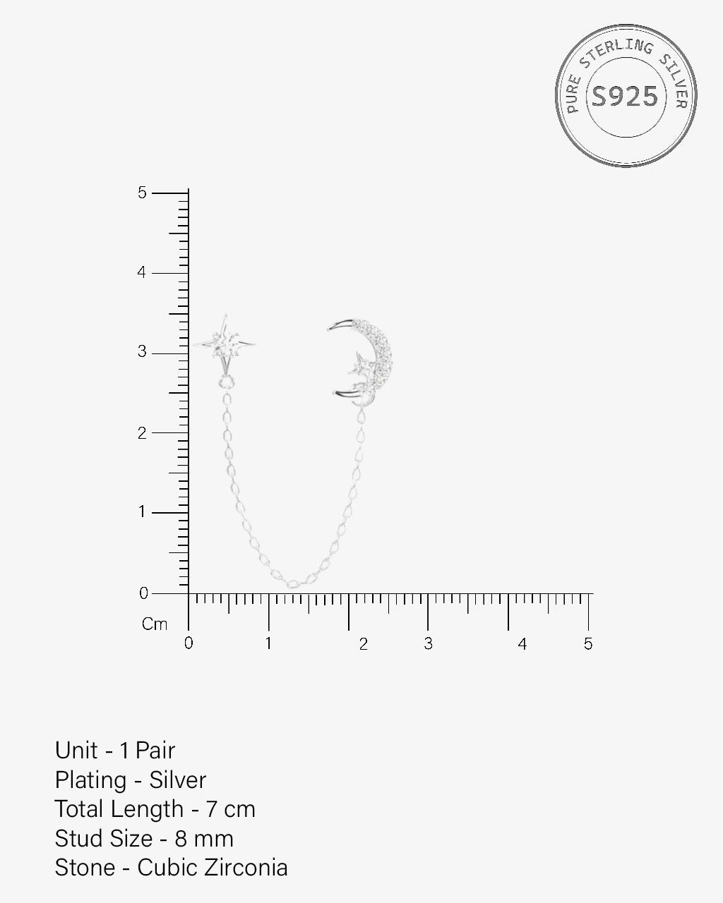 Moon Star 3 In Connector Chain Earrings