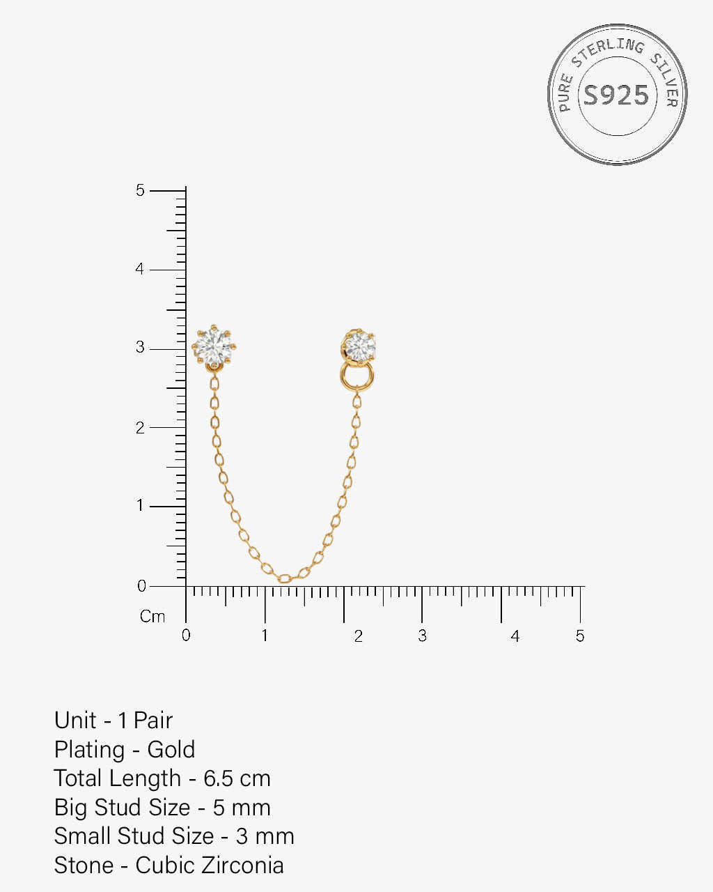 Single Solitaire 3 In 1 Connector Chain Earrings