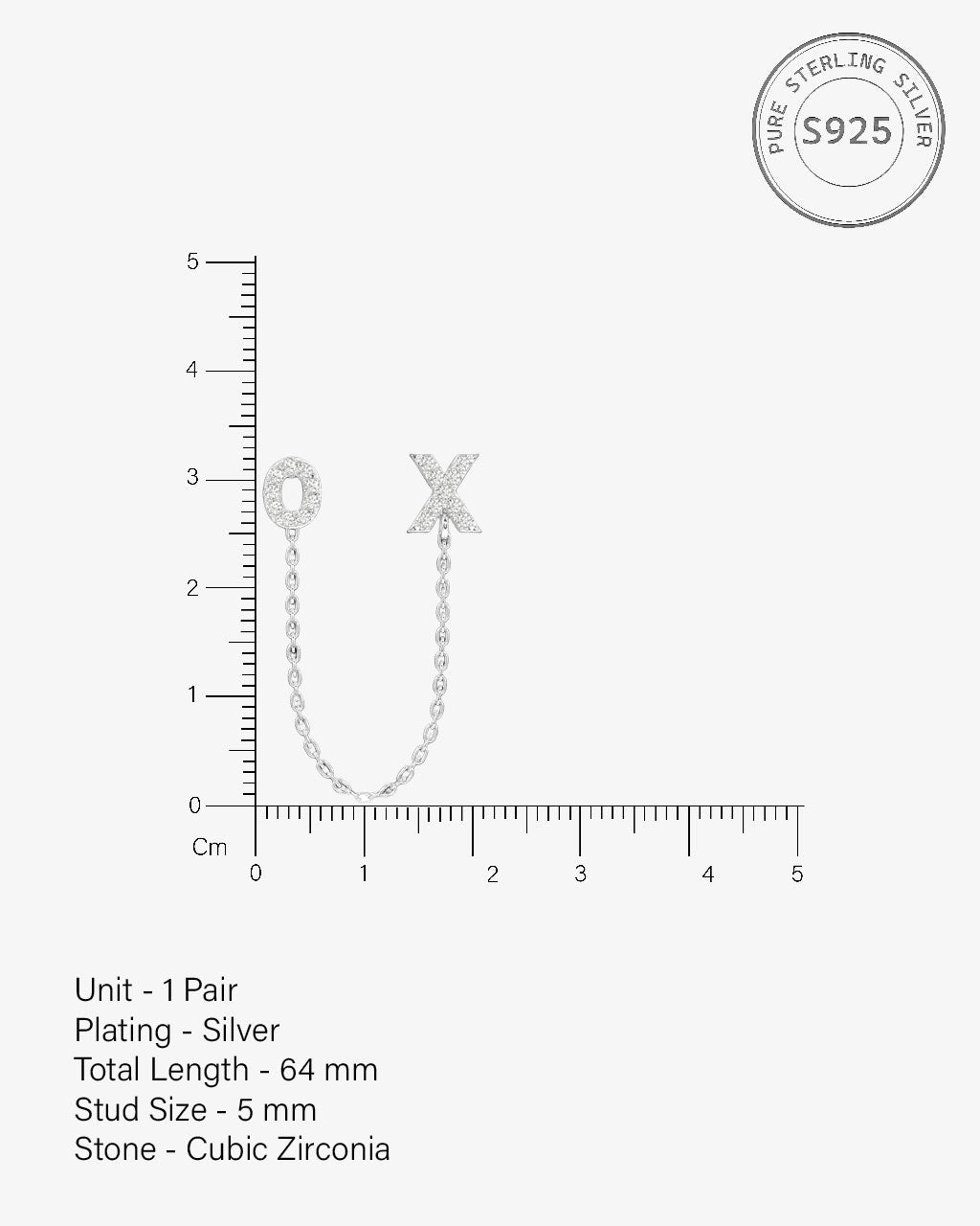 Xo - 3 In 1 Chain Connector Earrings