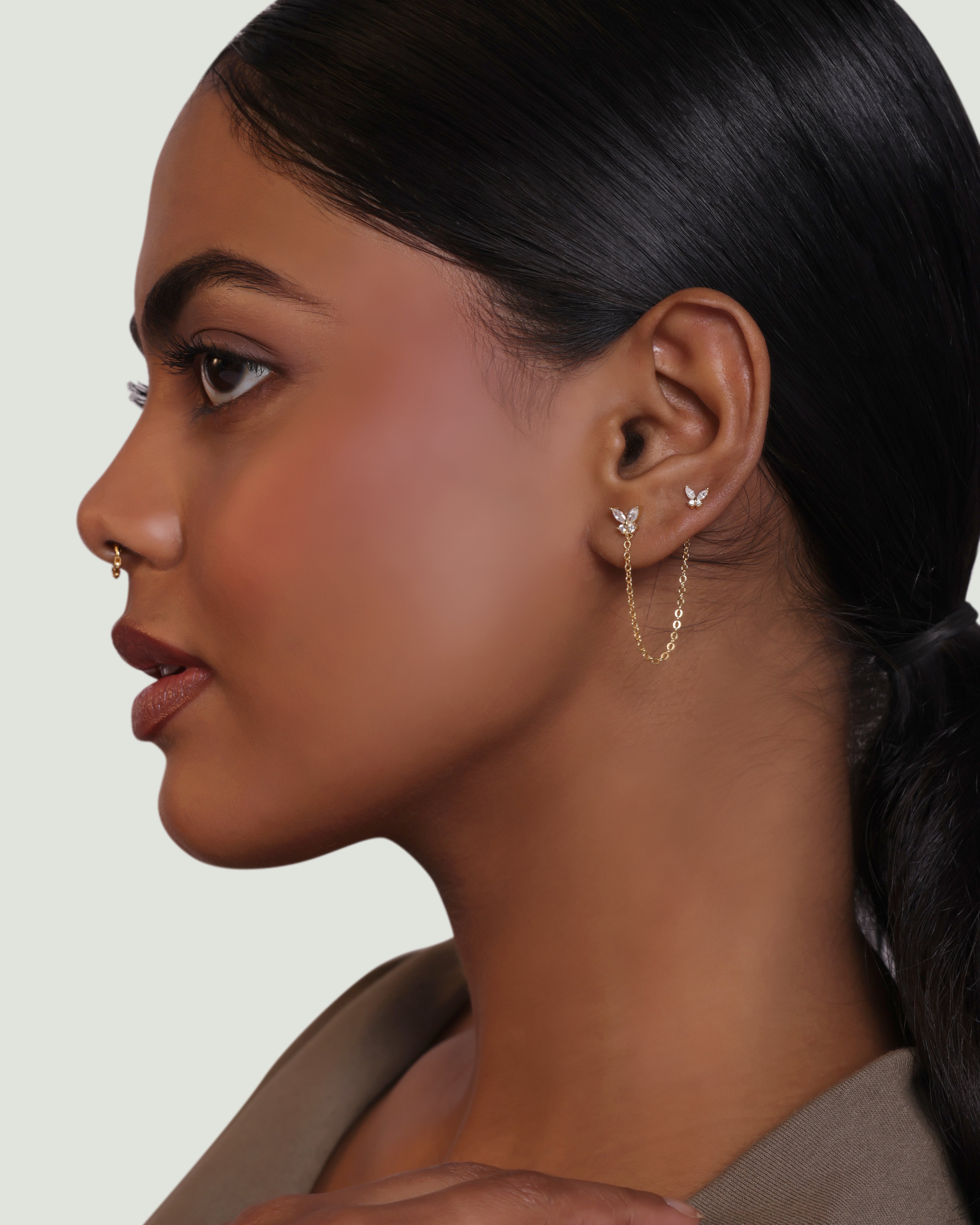 Zircon Butterfly 3 In 1 Connector Chain Earrings