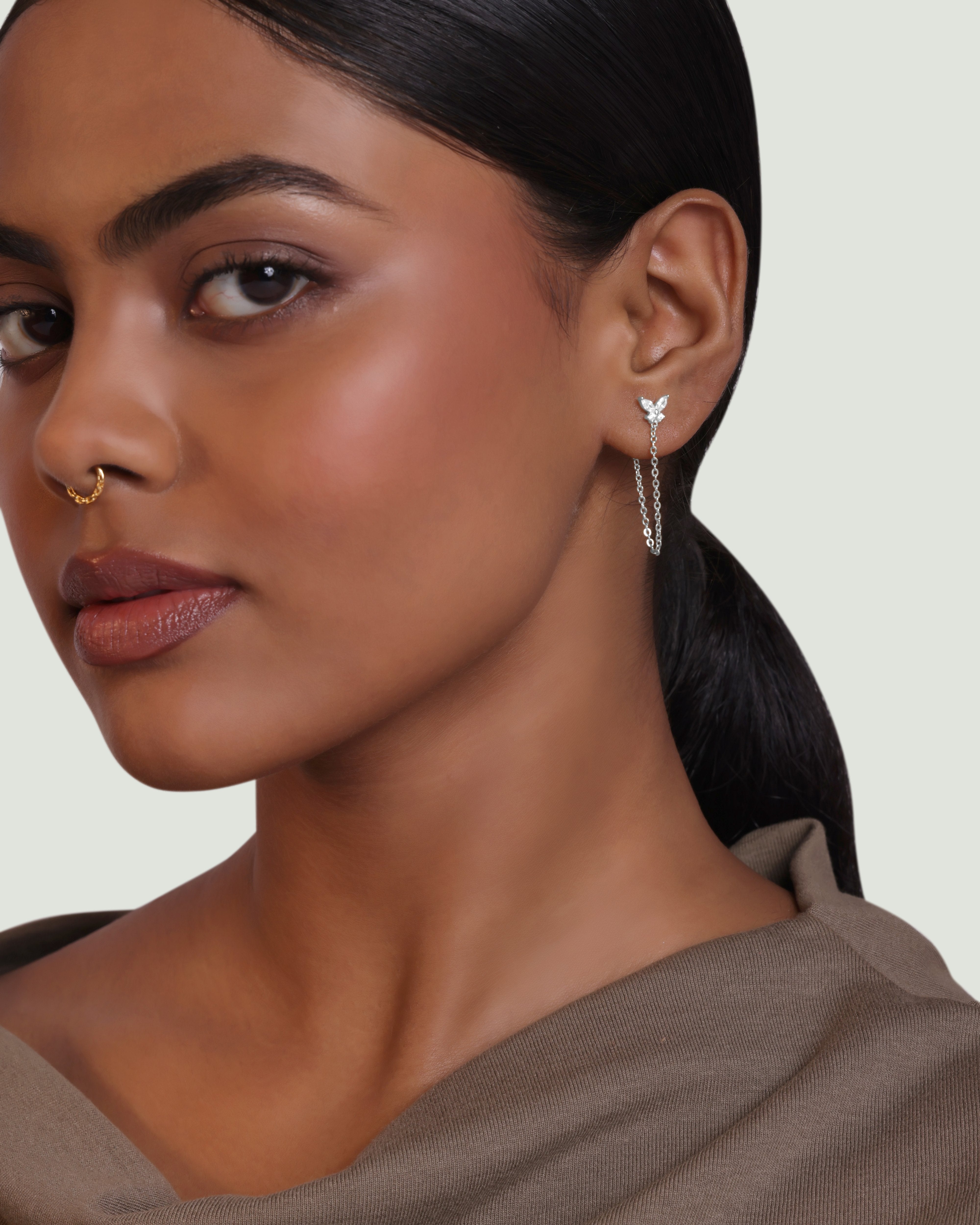 Zircon Butterfly 3 In 1 Connector Chain Earrings