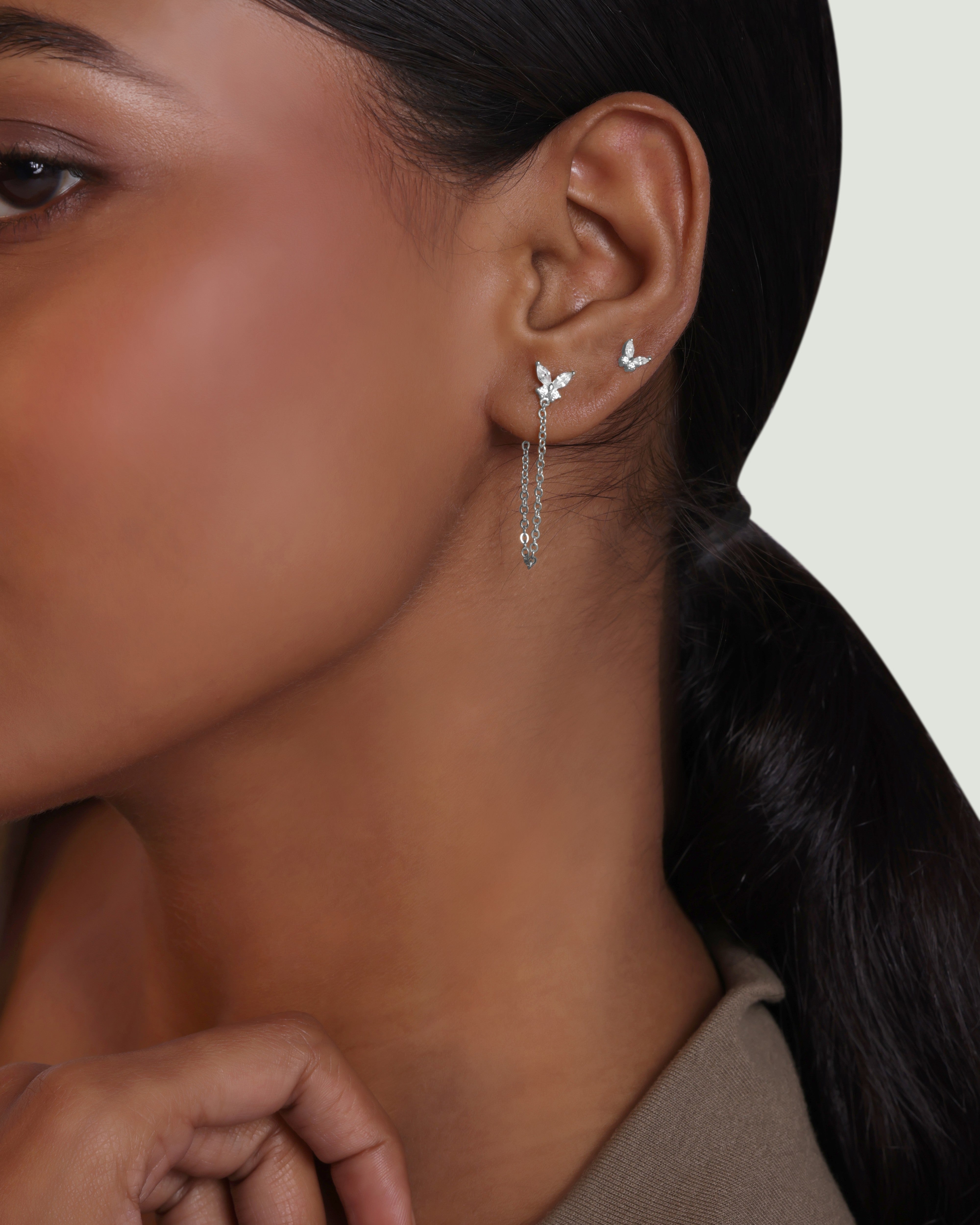 Zircon Butterfly 3 In 1 Connector Chain Earrings