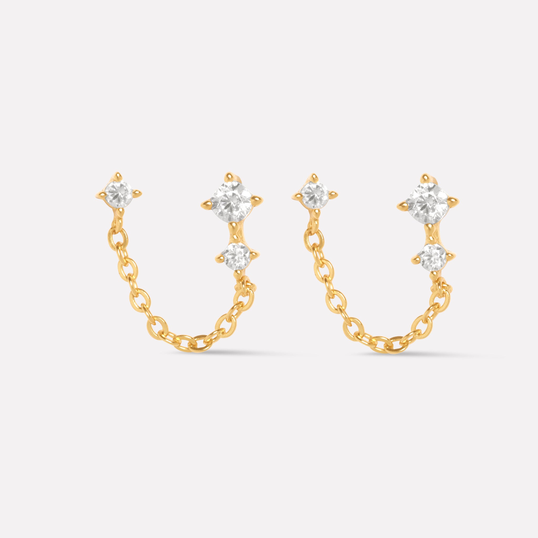 Zirconia Three Stone Chain Connector Earrings