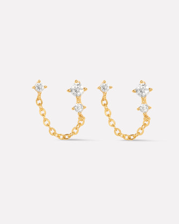 Zirconia Three Stone Chain Connector Earrings