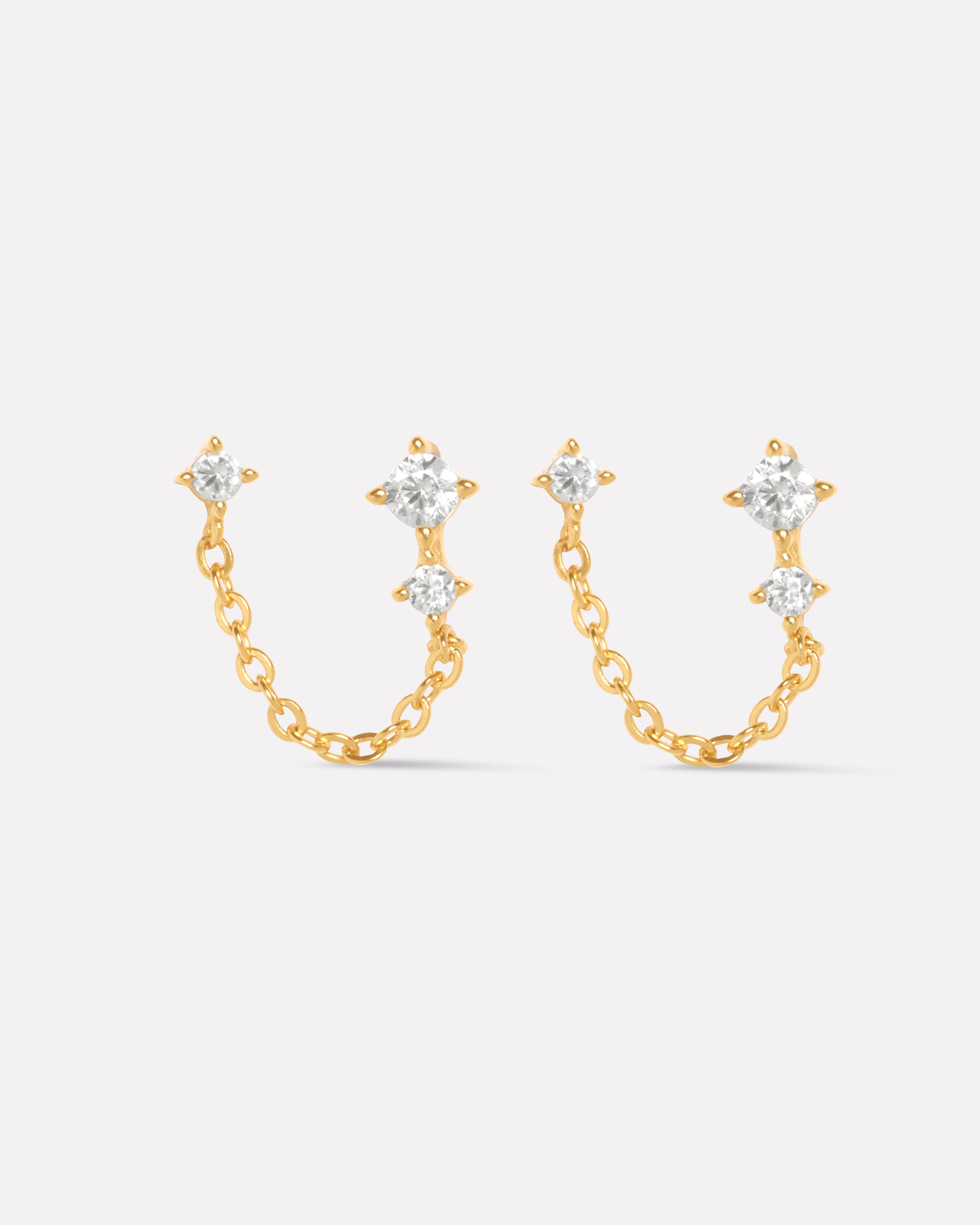 Zirconia Three Stone Chain Connector Earrings