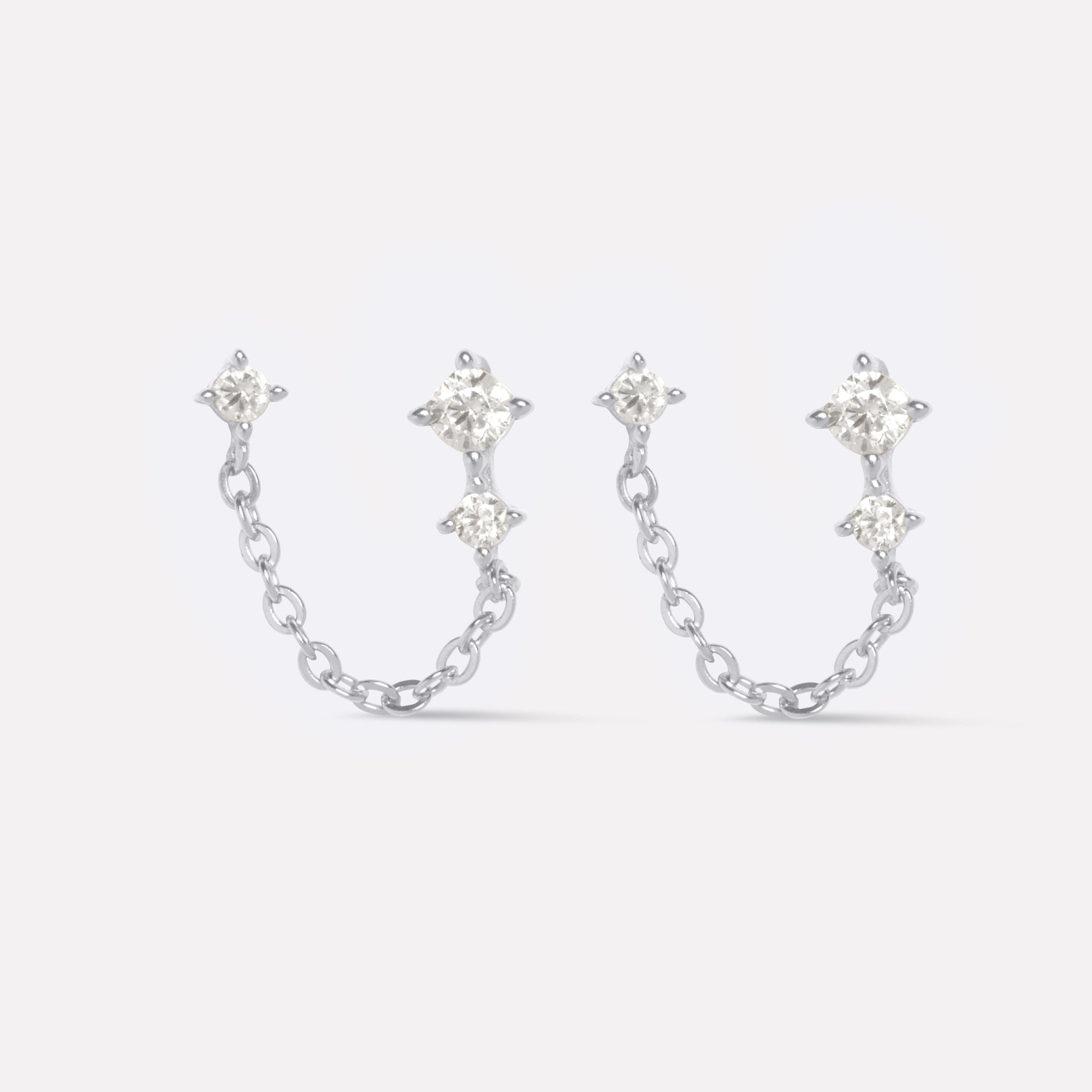 Zirconia Three Stone Chain Connector Earrings