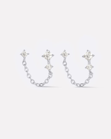 Zirconia Three Stone Chain Connector Earrings
