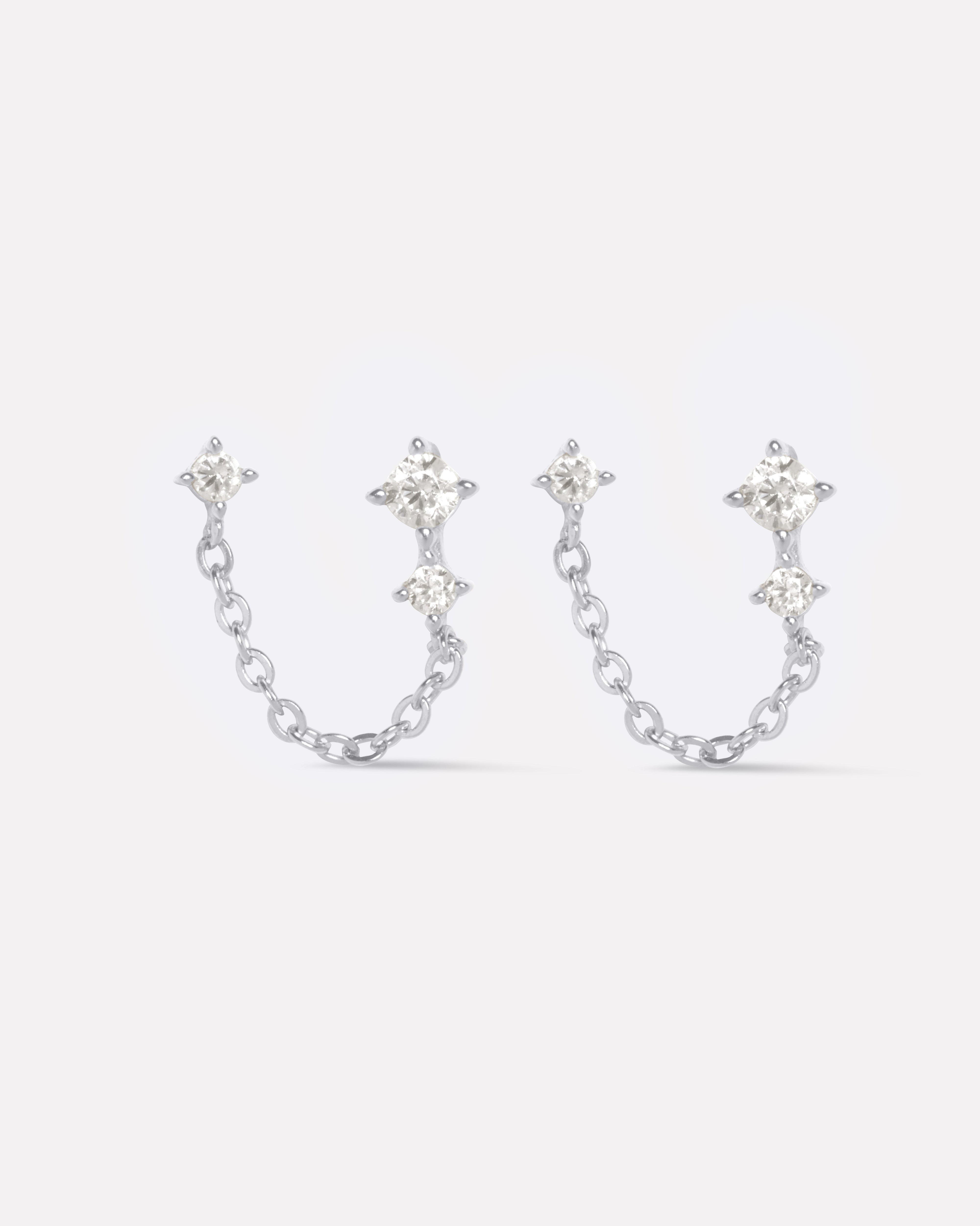 Zirconia Three Stone Chain Connector Earrings