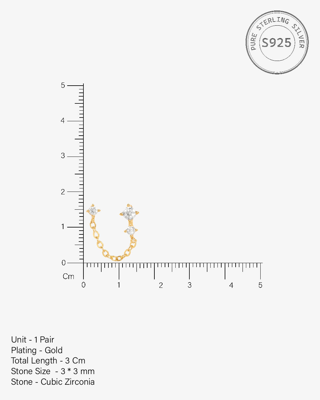 Zirconia Three Stone Chain Connector Earrings