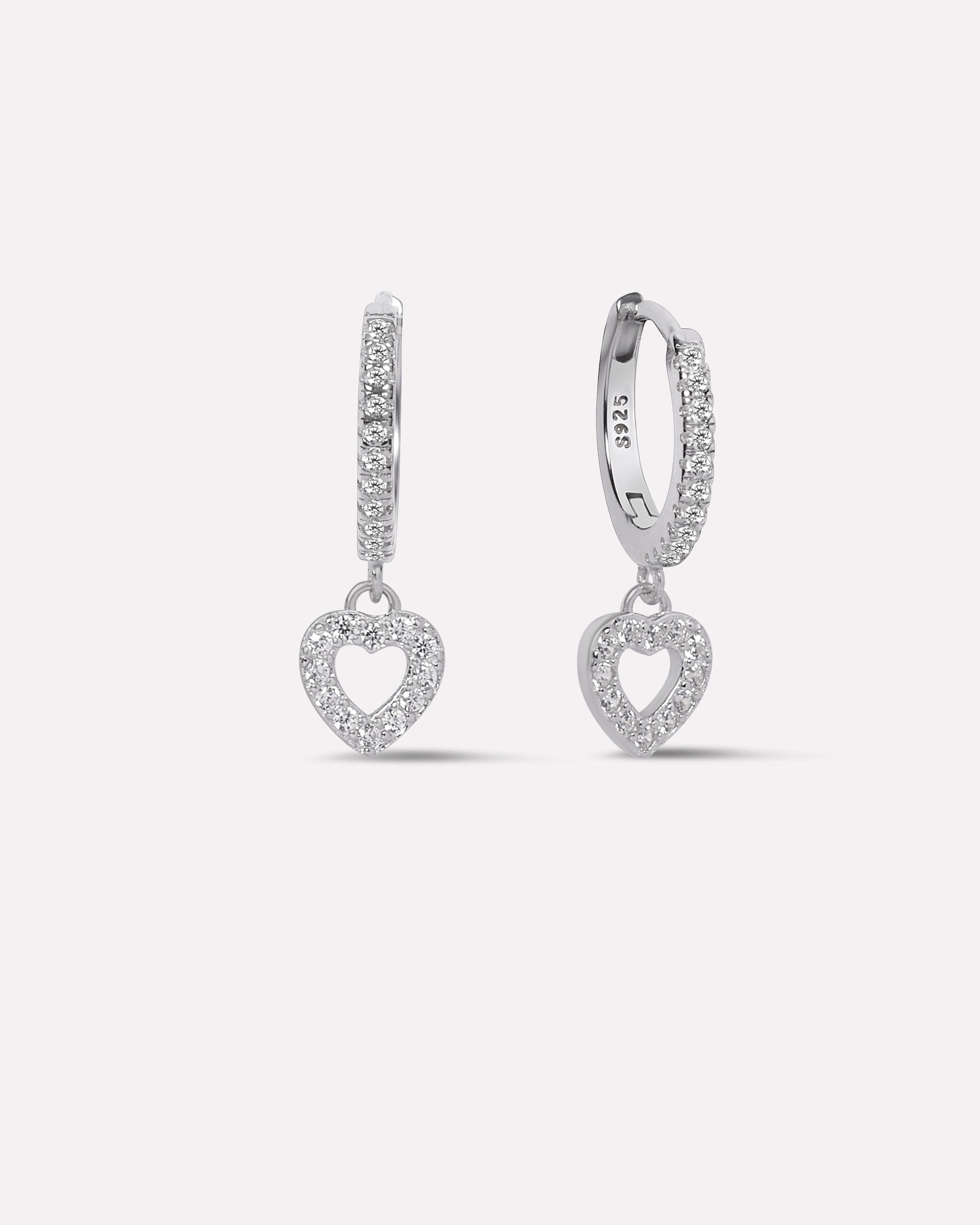 A Forever Stone Pave Heart Hoop Earrings