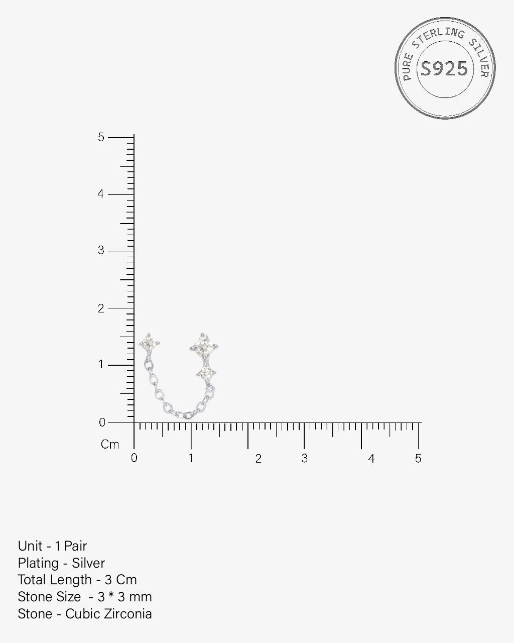 Zirconia Three Stone Chain Connector Earrings