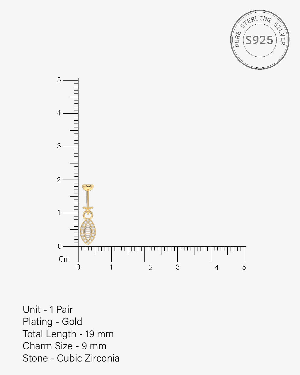 Ellipse Helix Earrings with baguette stones and pavé accents in 14k gold plating. Elegant hanging charms for a refined, modern ear style.